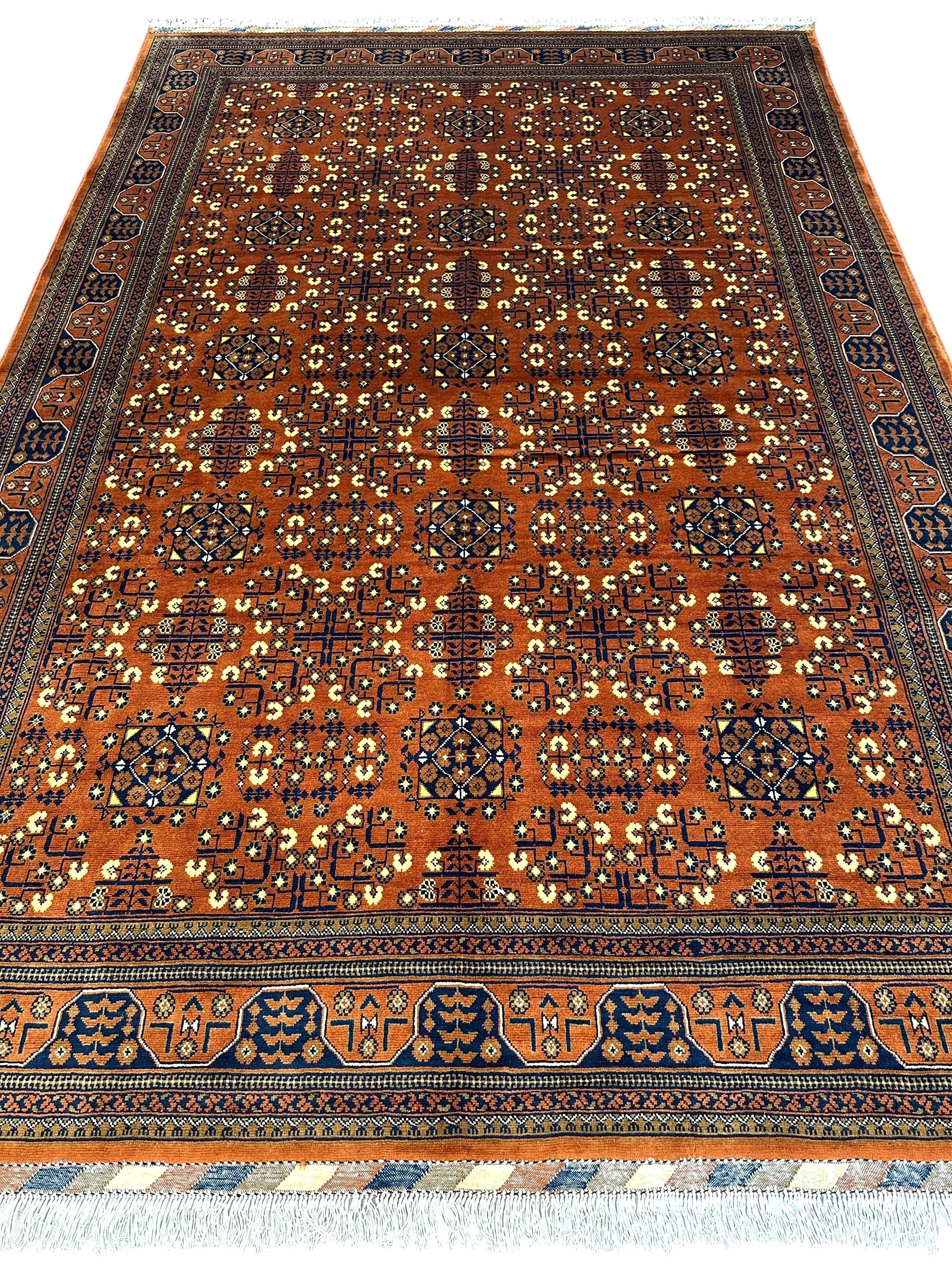 Hand-Knotted Afghani Bukharayi Rug | 6'7" x 10' Wool Area Carpet – Traditional Geometric Design - Image 3
