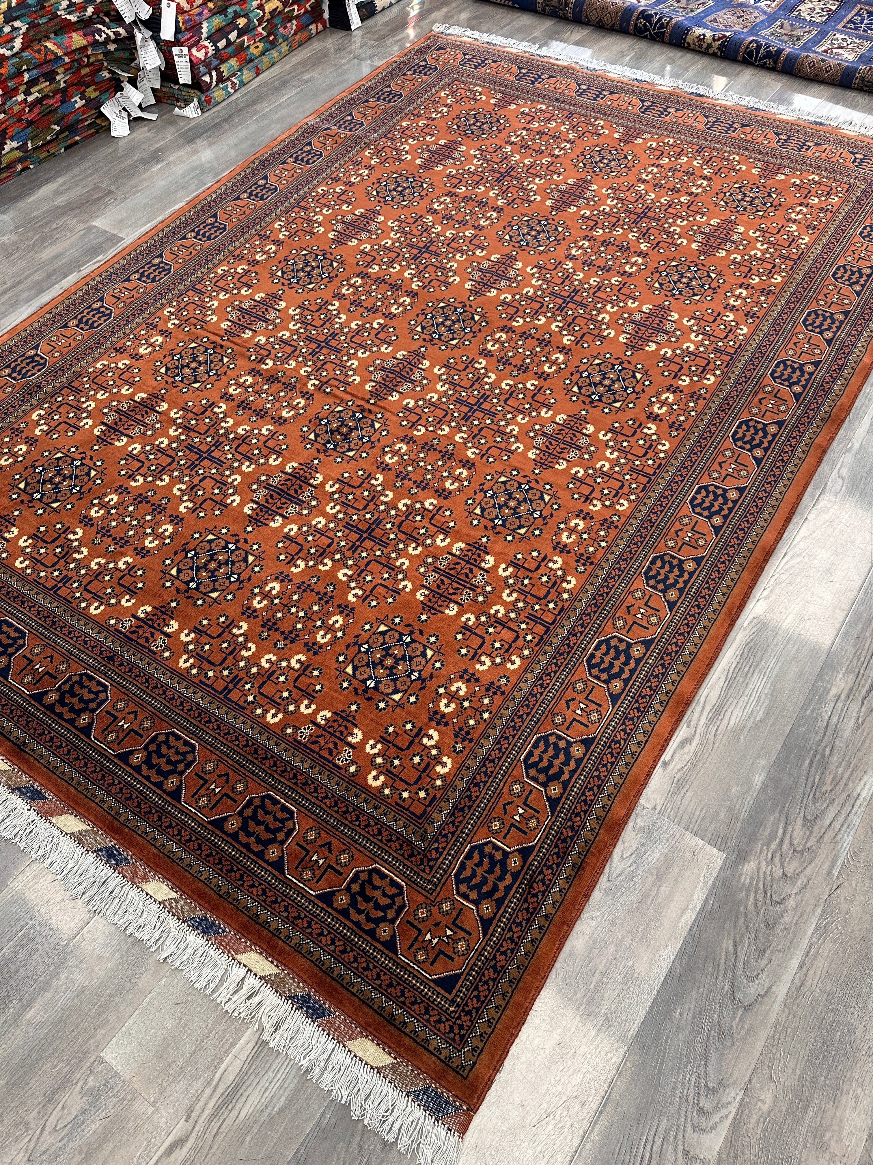 Hand-Knotted Afghani Bukharayi Rug | 6'7" x 10' Wool Area Carpet – Traditional Geometric Design - Image 5