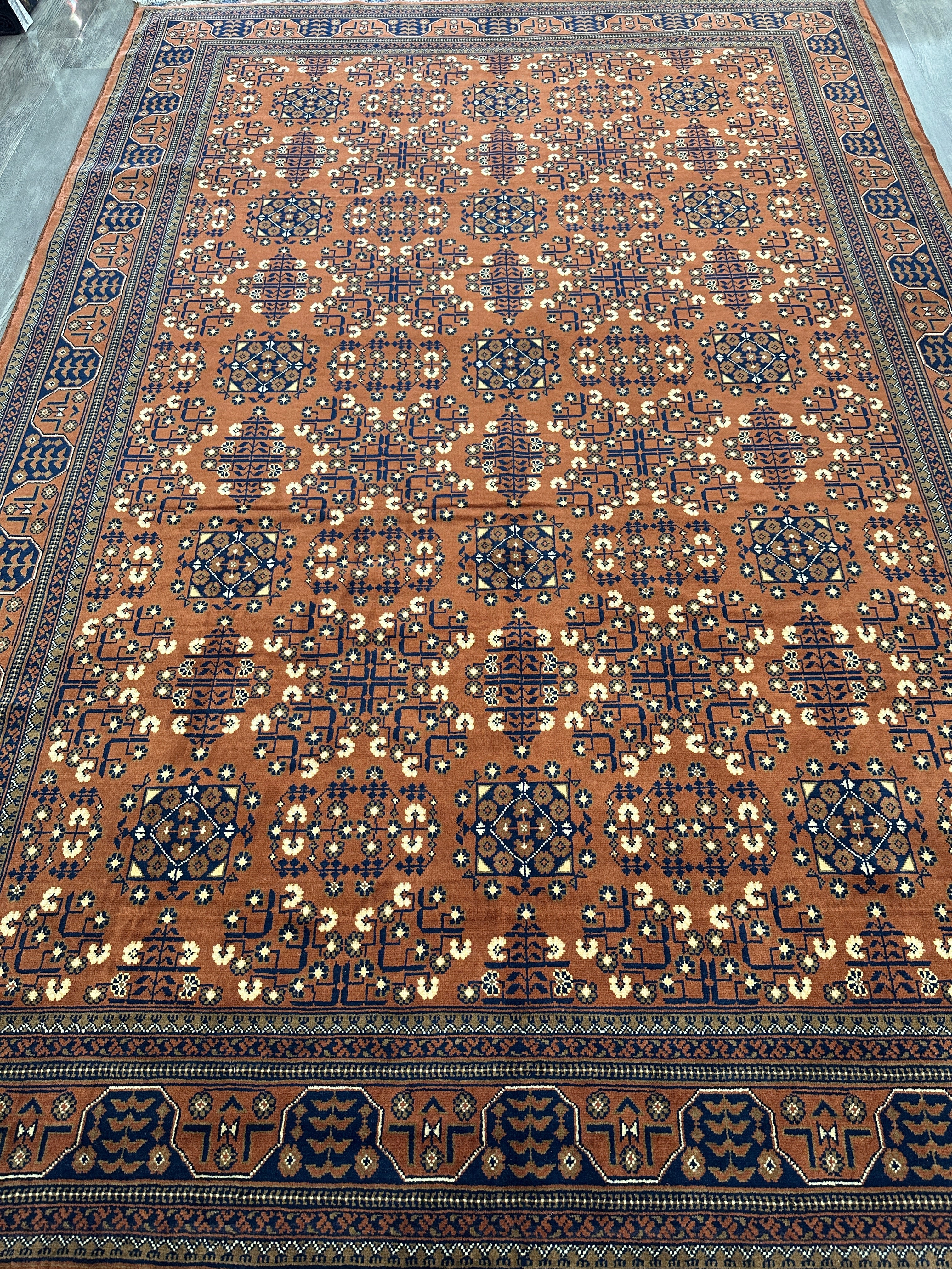 Hand-Knotted Afghani Bukharayi Rug | 6'7" x 10' Wool Area Carpet – Traditional Geometric Design - Image 6