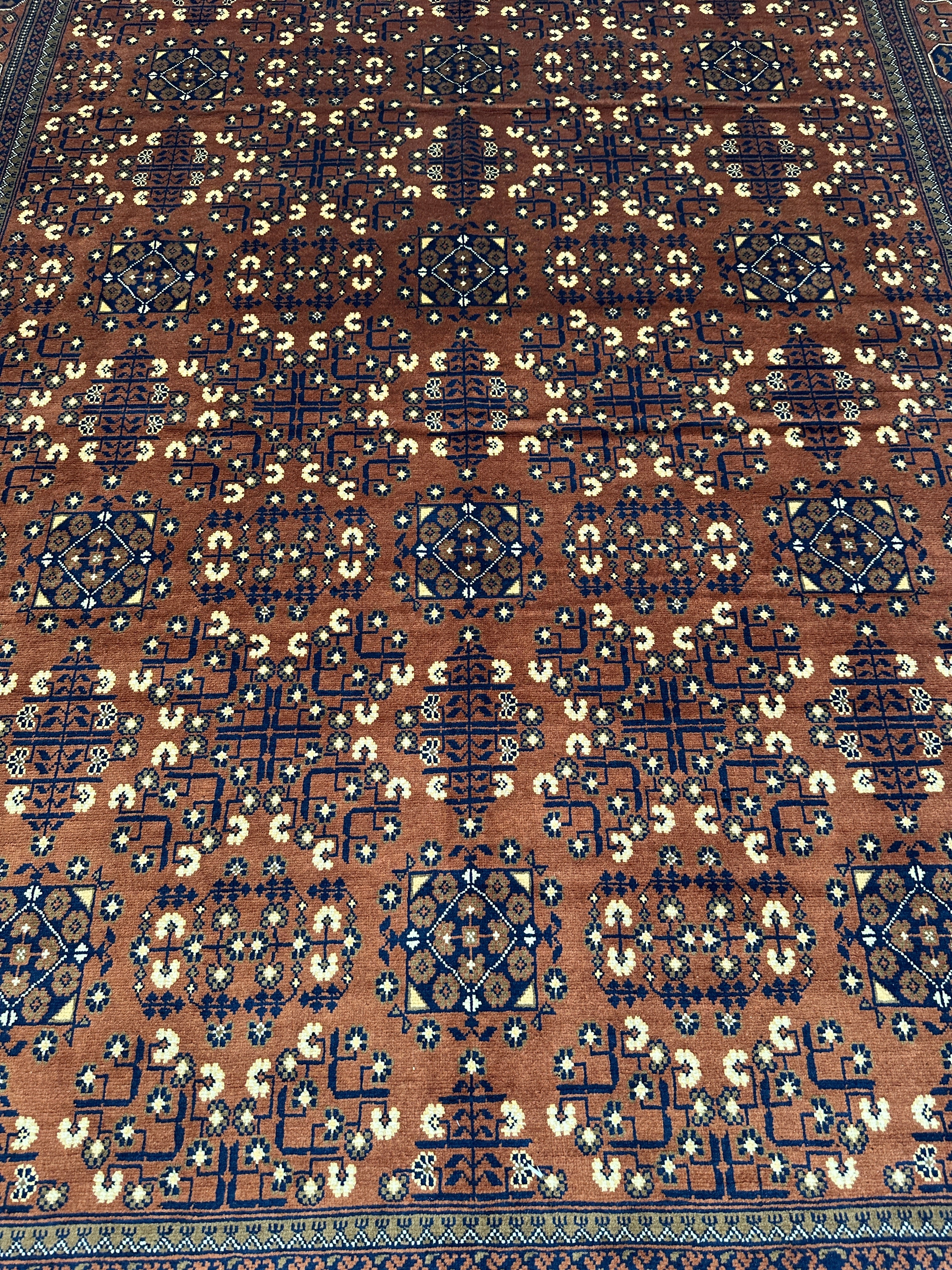 Hand-Knotted Afghani Bukharayi Rug | 6'7" x 10' Wool Area Carpet – Traditional Geometric Design - Image 7