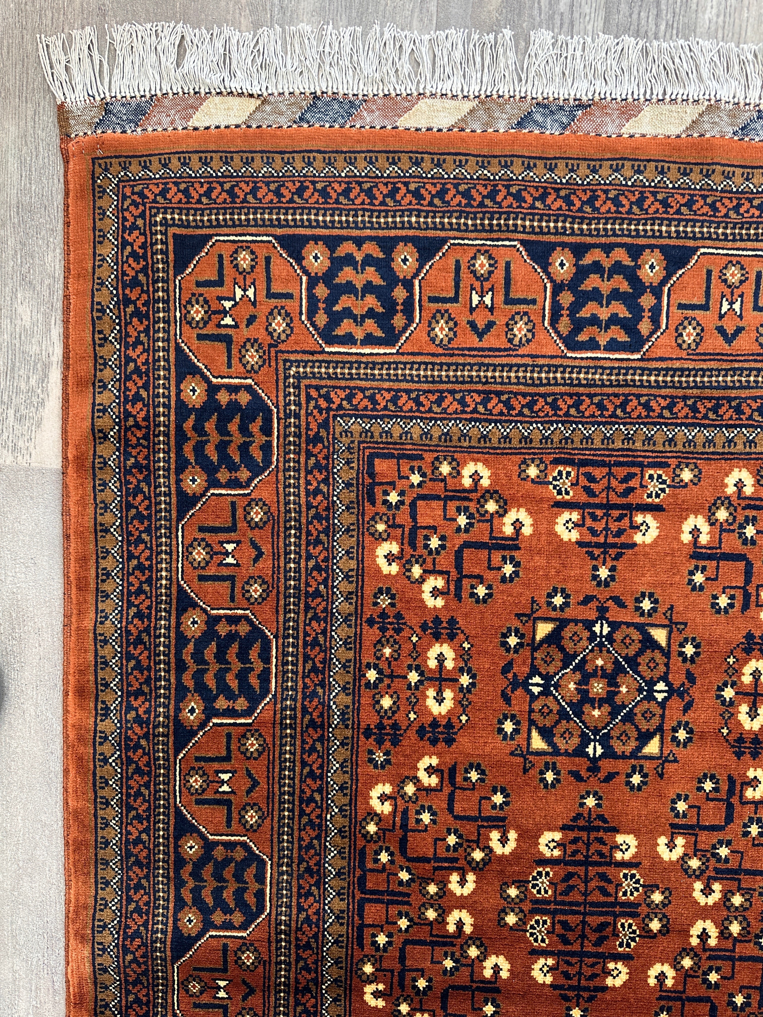 Hand-Knotted Afghani Bukharayi Rug | 6'7" x 10' Wool Area Carpet – Traditional Geometric Design - Image 8