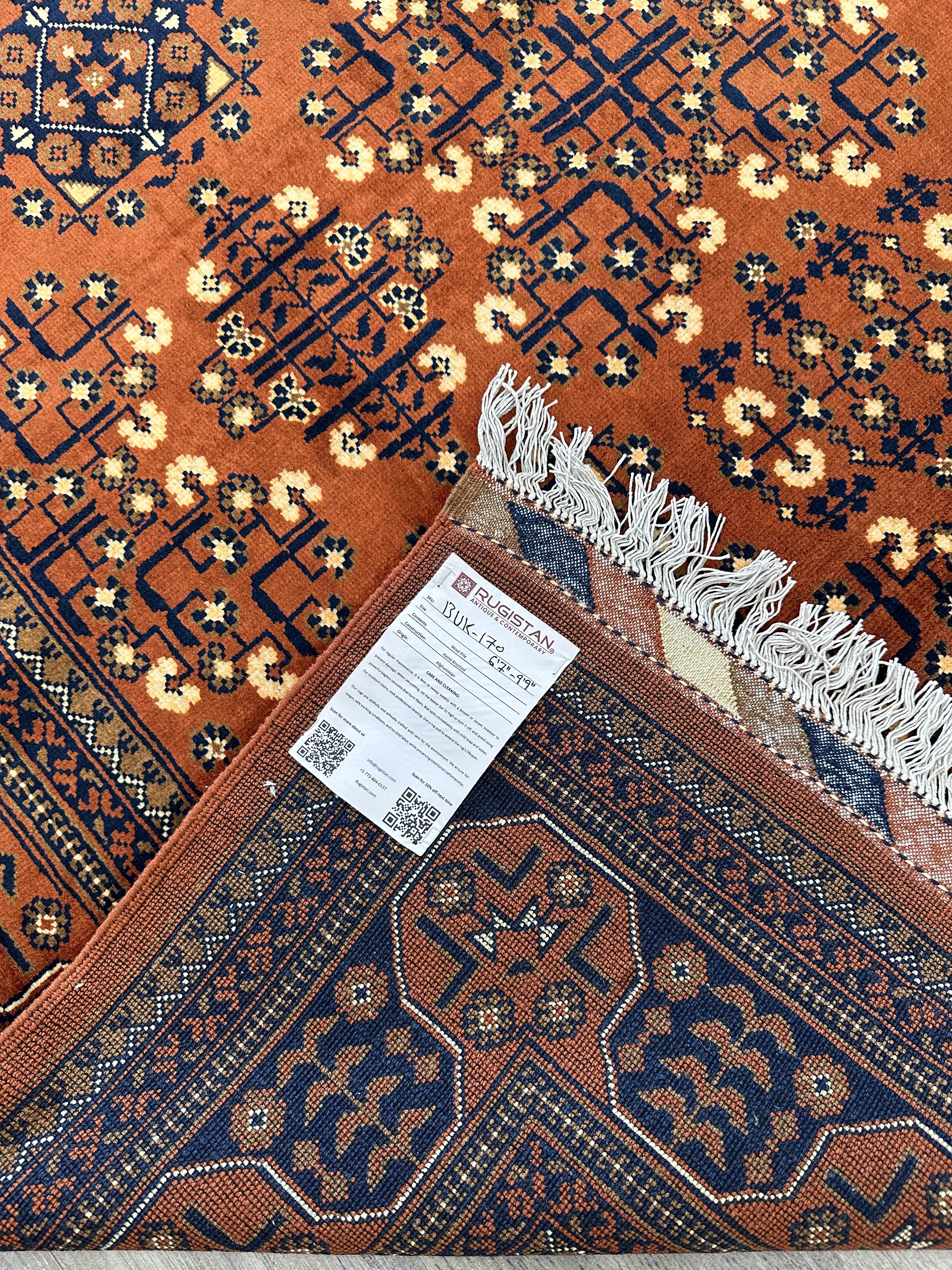Hand-Knotted Afghani Bukharayi Rug | 6'7" x 10' Wool Area Carpet – Traditional Geometric Design - Image 9