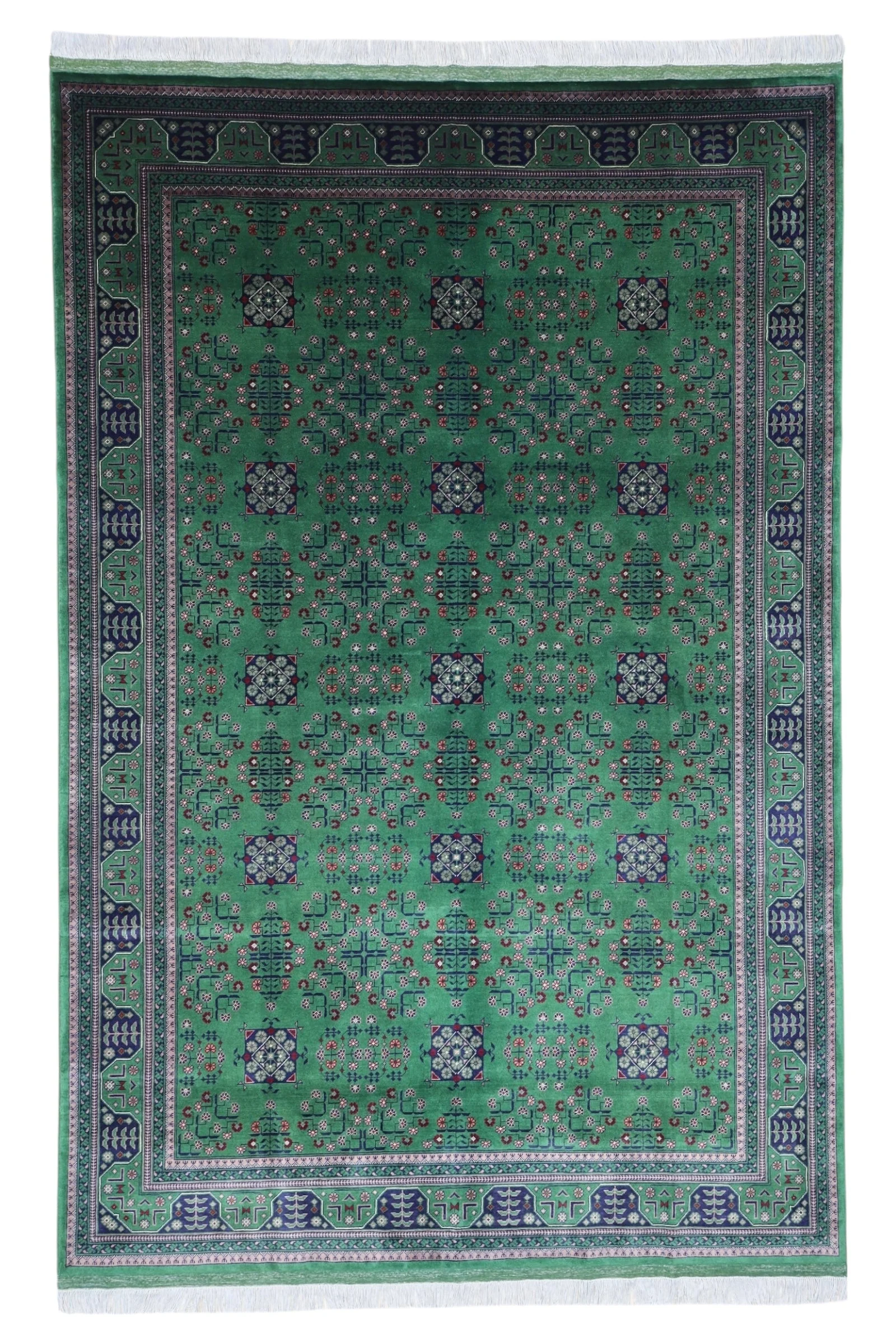 Hand-Knotted Afghani Bukharayi Wool Rug – 6’7″ x 9’9″