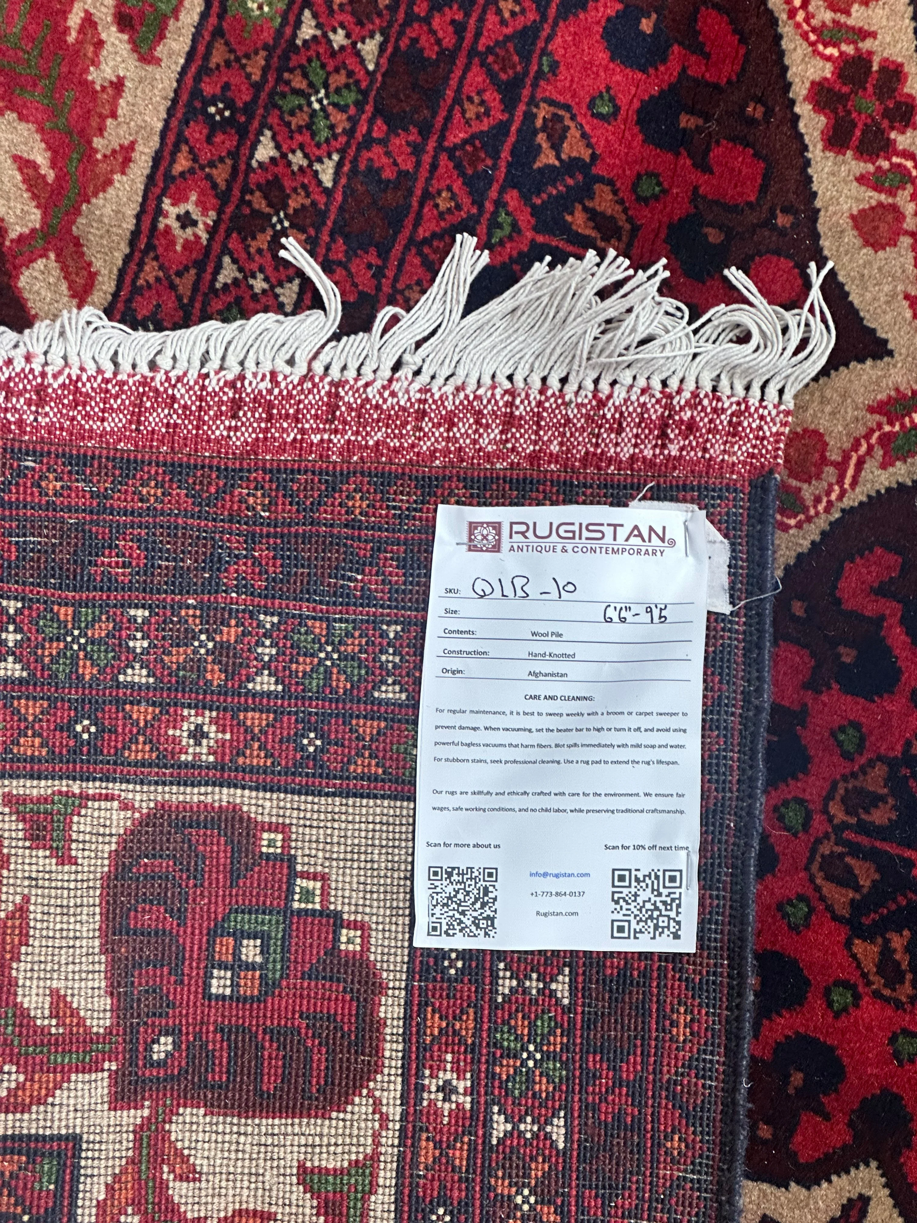 Hand-Knotted Afghani Heart Shape Wool Rug – 6’6″ x 9’5″ - Image 4
