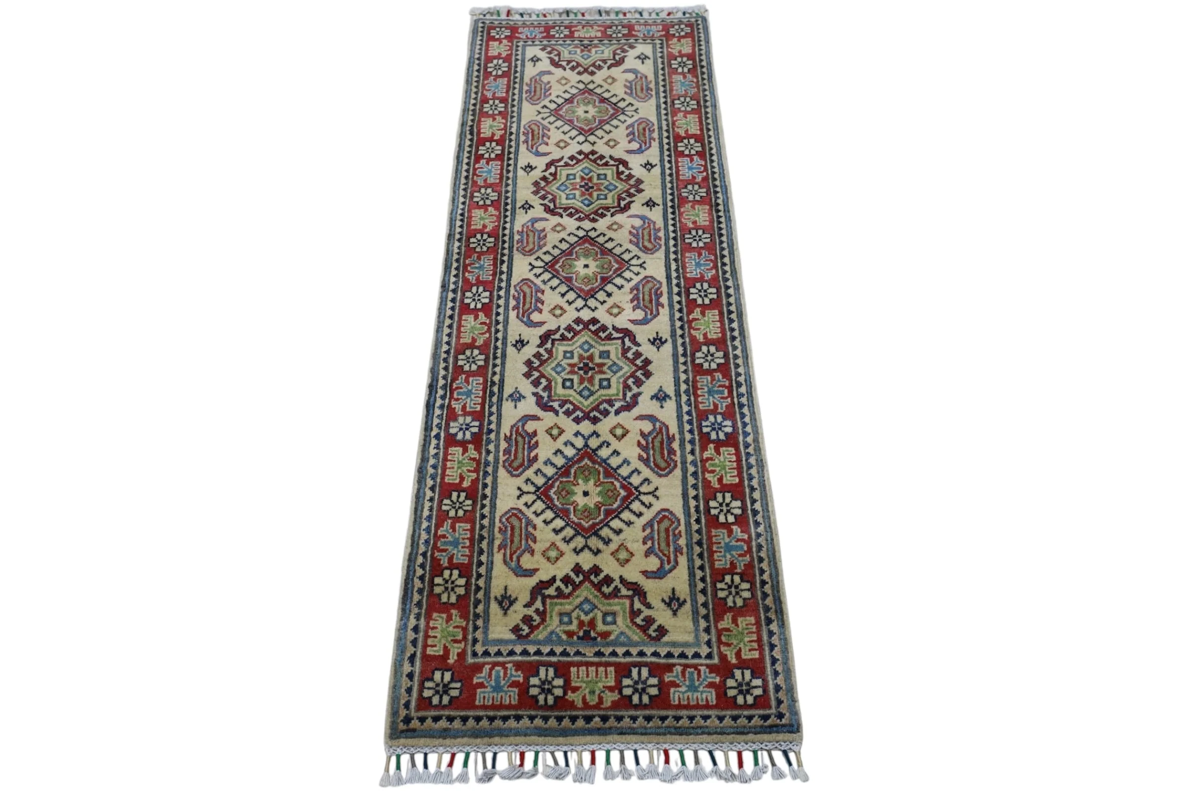 Hand-Knotted Afghani Kazak Wool Rug – 2’0″ x 6’2″ - Image 3