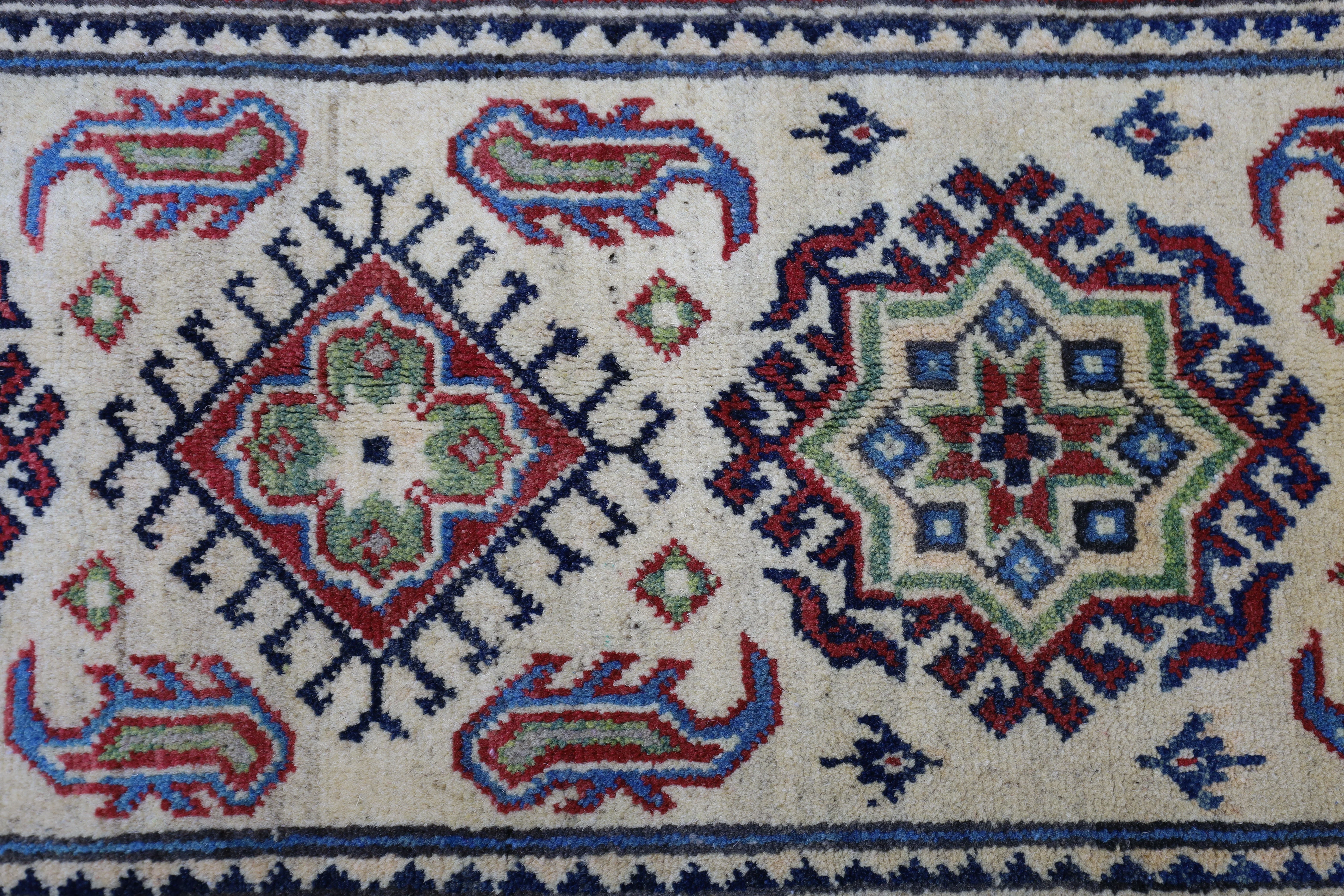 Hand-Knotted Afghani Kazak Wool Rug – 2’0″ x 6’2″ - Image 4