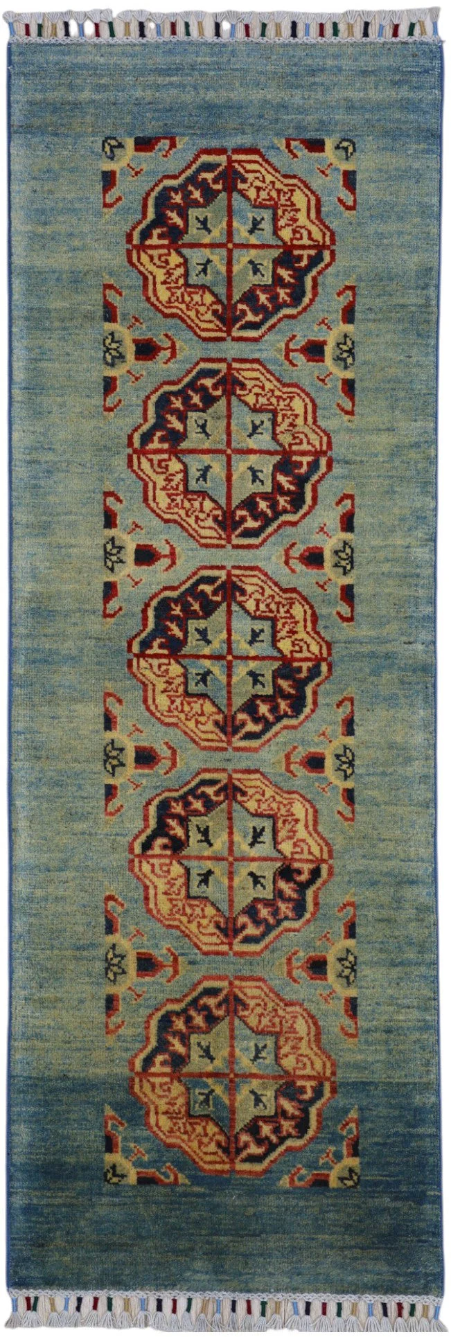 Hand-Knotted Afghani Kazak Wool Rug – 2’1″ x 5’7″