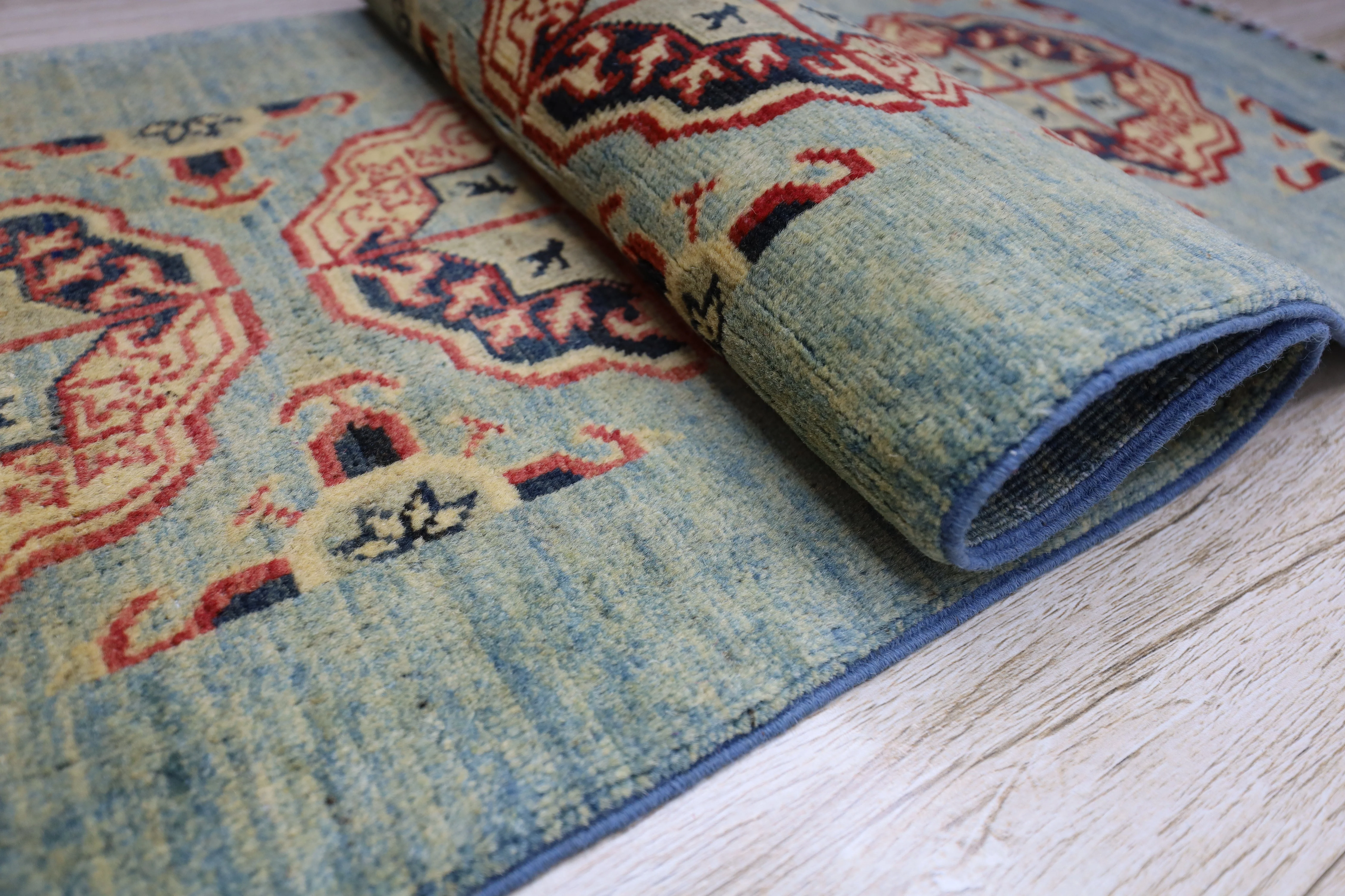 Hand-Knotted Afghani Kazak Wool Rug – 2’1″ x 5’7″ - Image 8