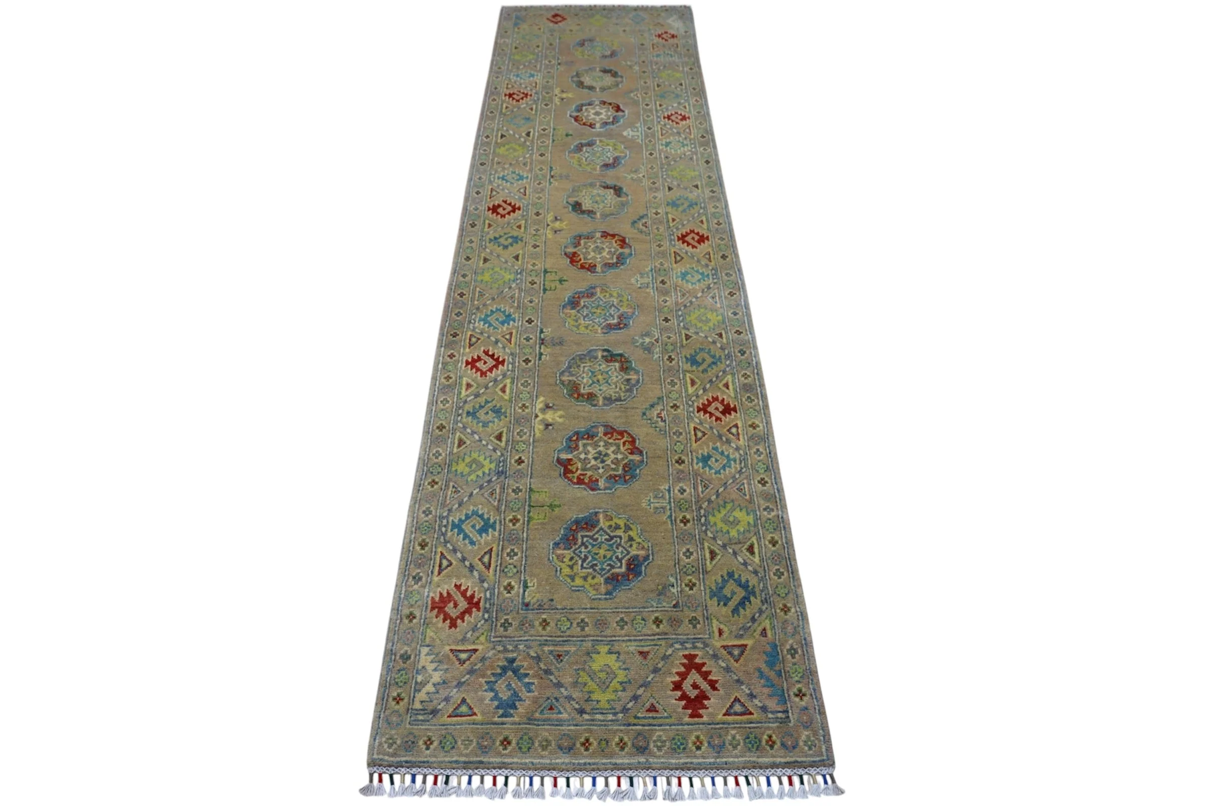 Hand-Knotted Afghani Kazak Wool Rug – 2’7″ x 10’0″ - Image 3