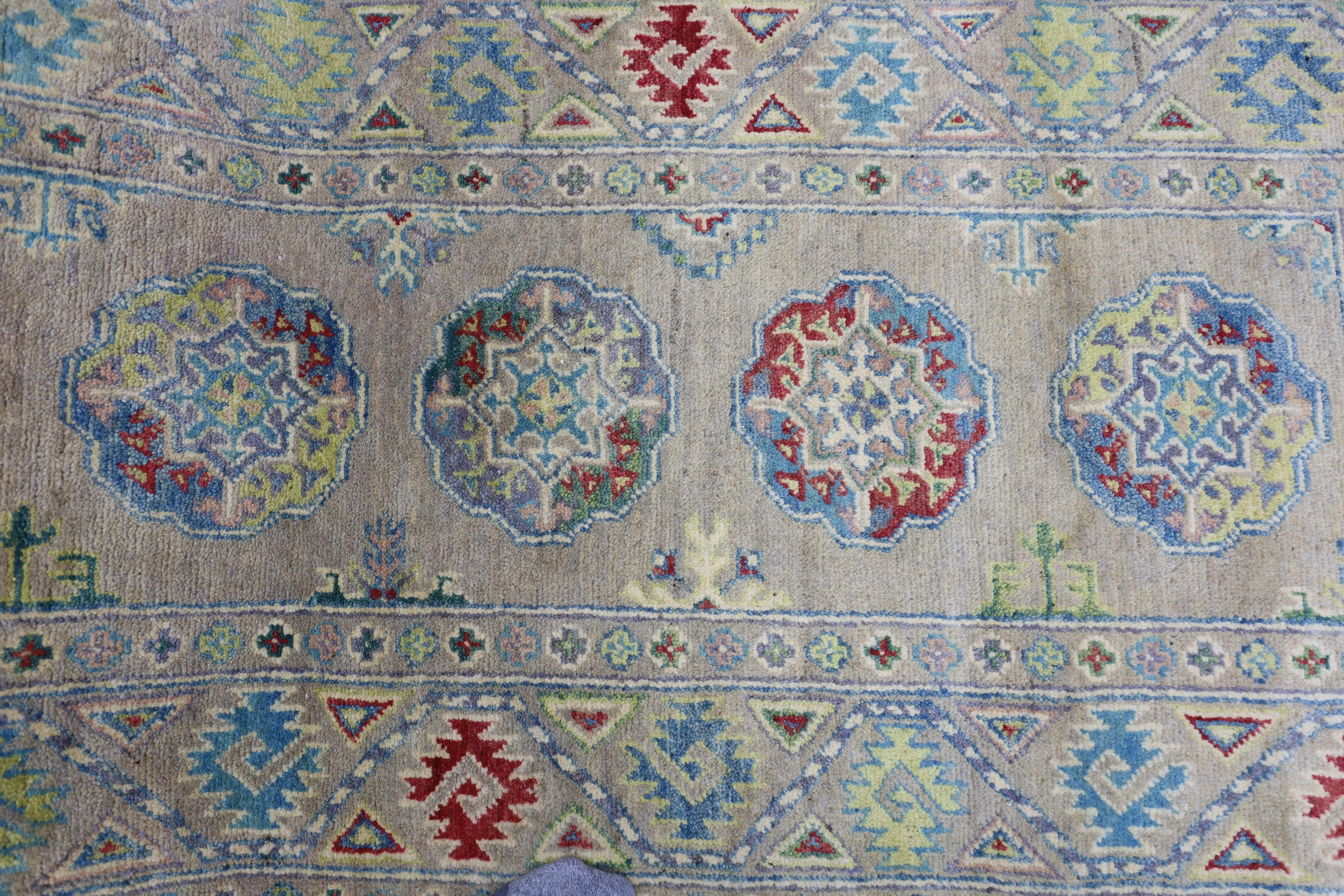 Hand-Knotted Afghani Kazak Wool Rug – 2’7″ x 10’0″ - Image 4