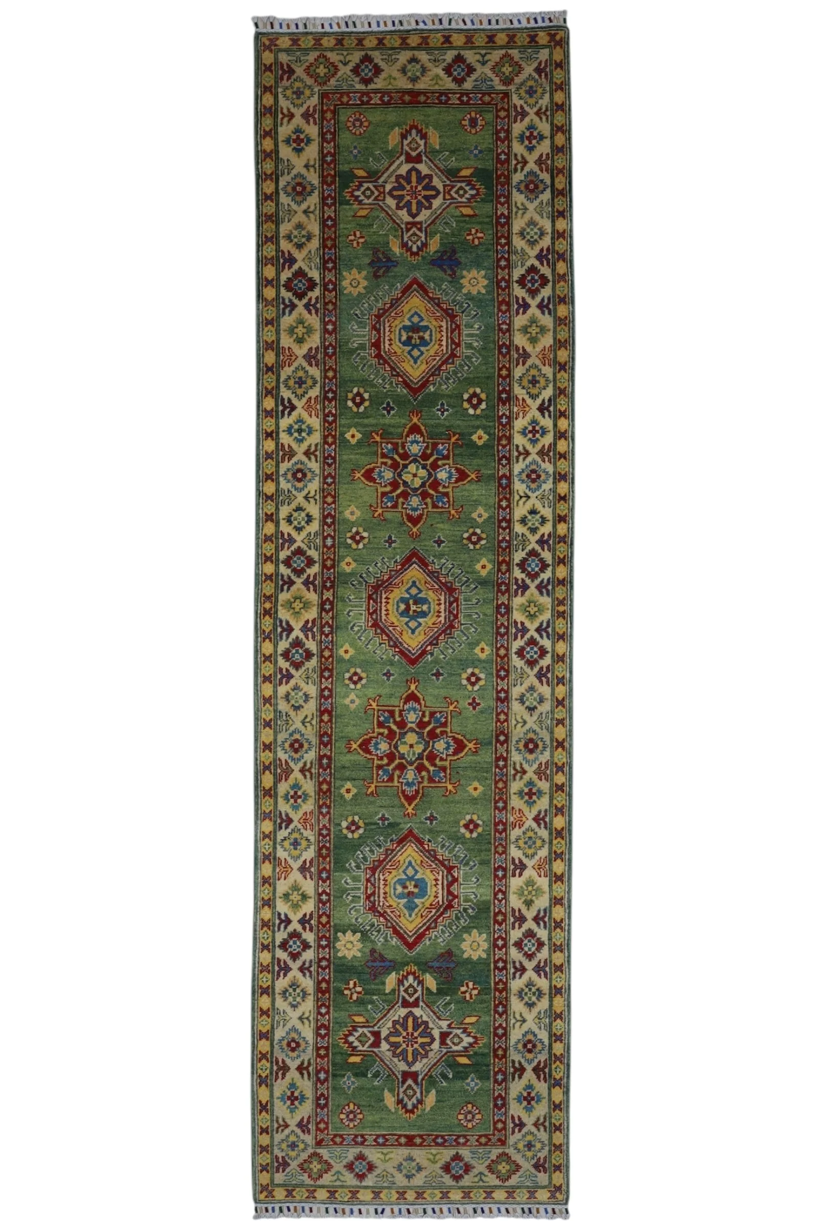 Hand-Knotted Afghani Kazak Wool Rug – 2’7″ x 9’8″
