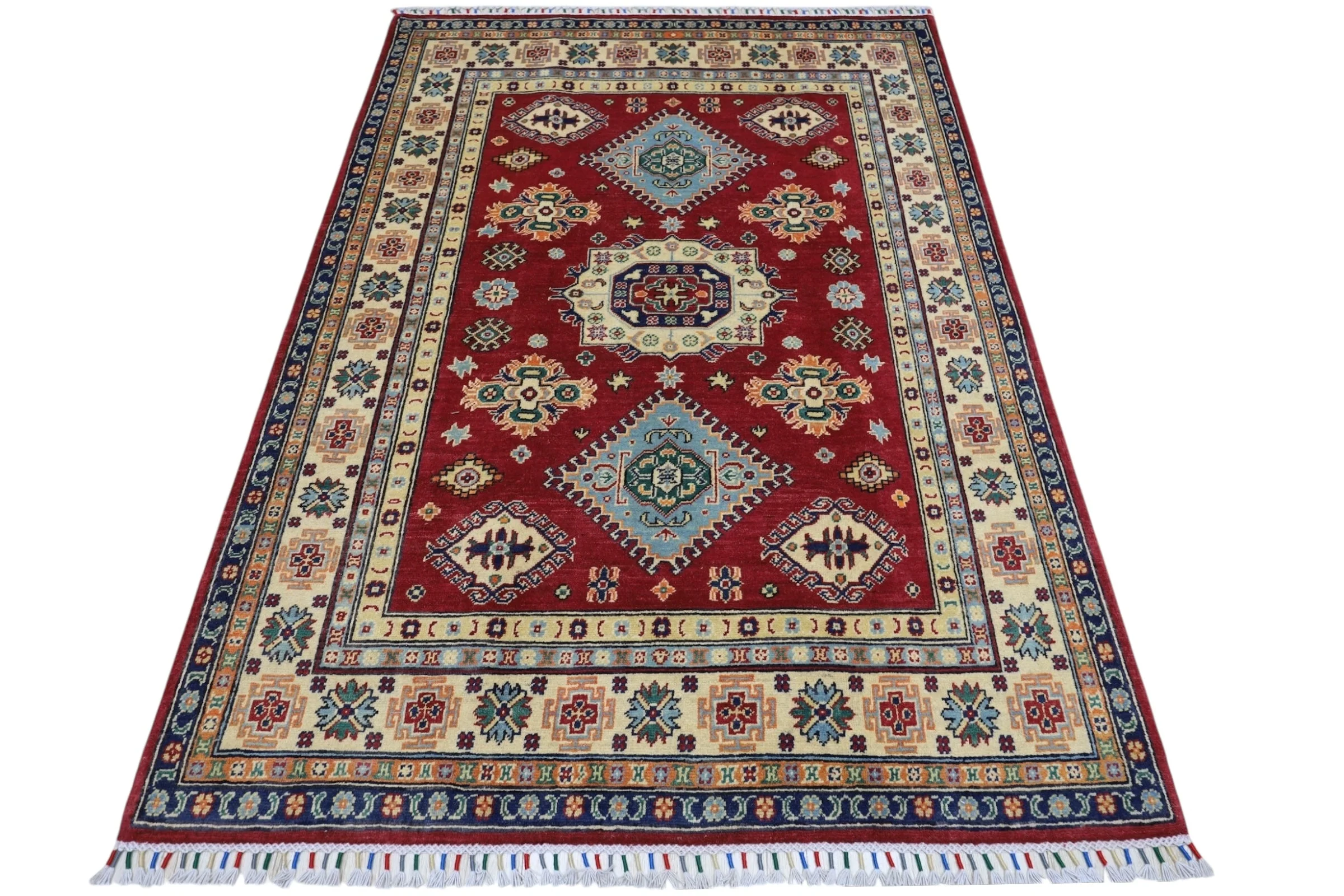 Hand-Knotted Afghani Kazak Wool Rug – 4’10″  x  6’6″ - Image 2