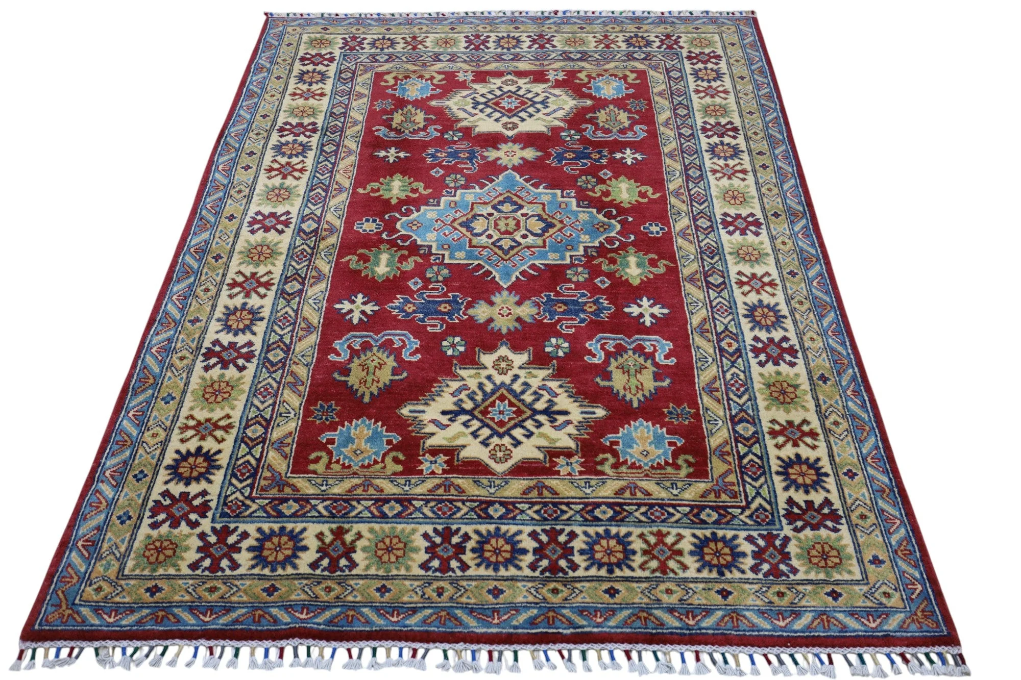 Hand-Knotted Afghani Kazak Wool Rug – 4’9″ x 6’8″ - Image 3