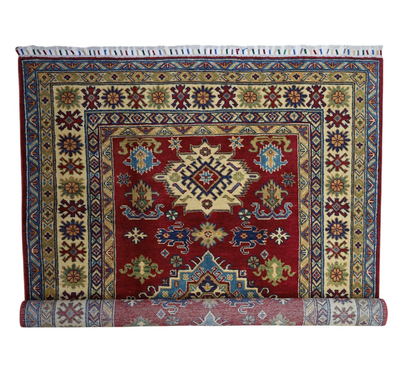 Hand-Knotted Afghani Kazak Wool Rug – 4’9″ x 6’8″ - Image 5