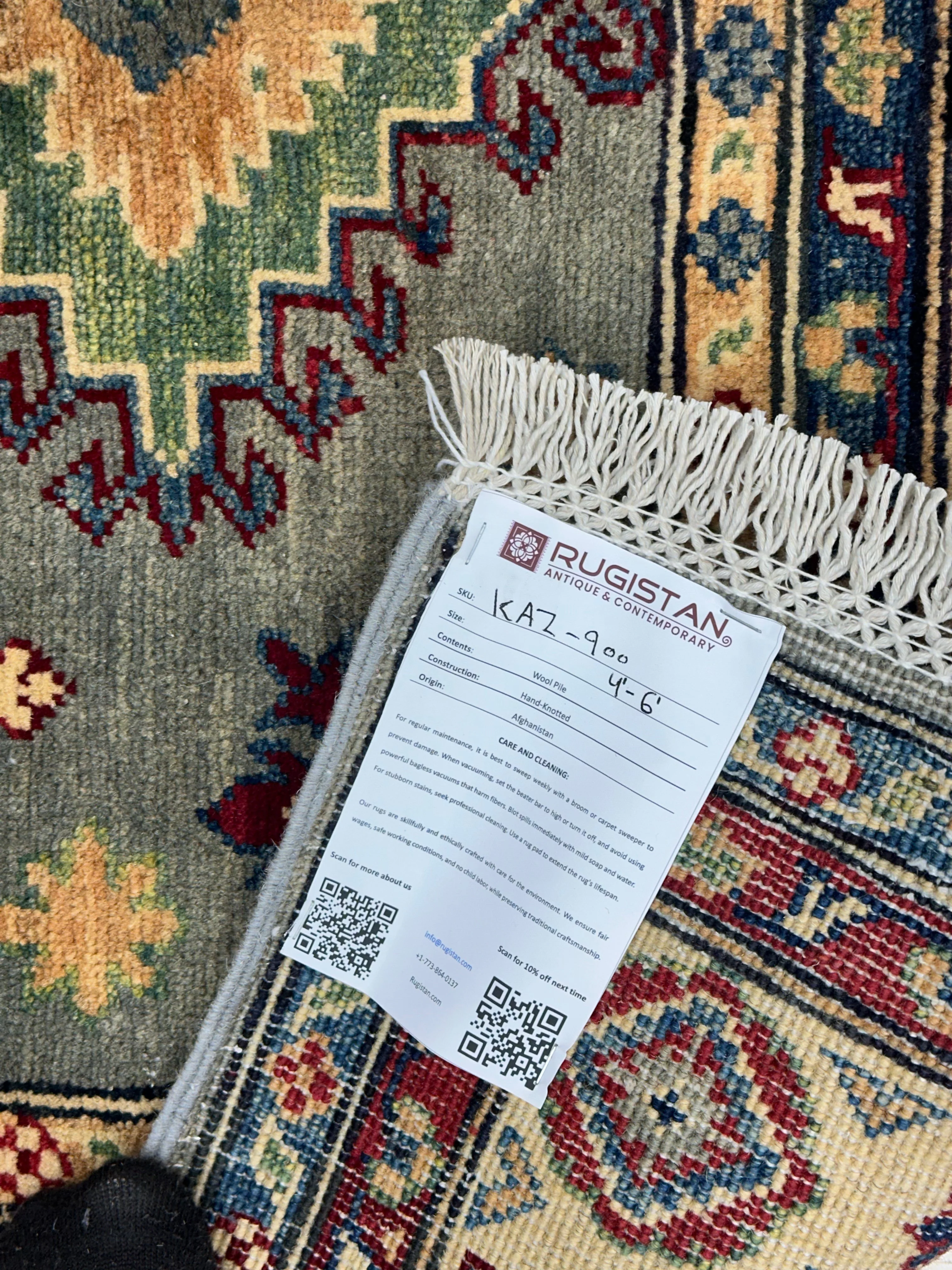 Hand-Knotted Afghani Kazak Wool Rug – 4’ x  6’ - Image 5