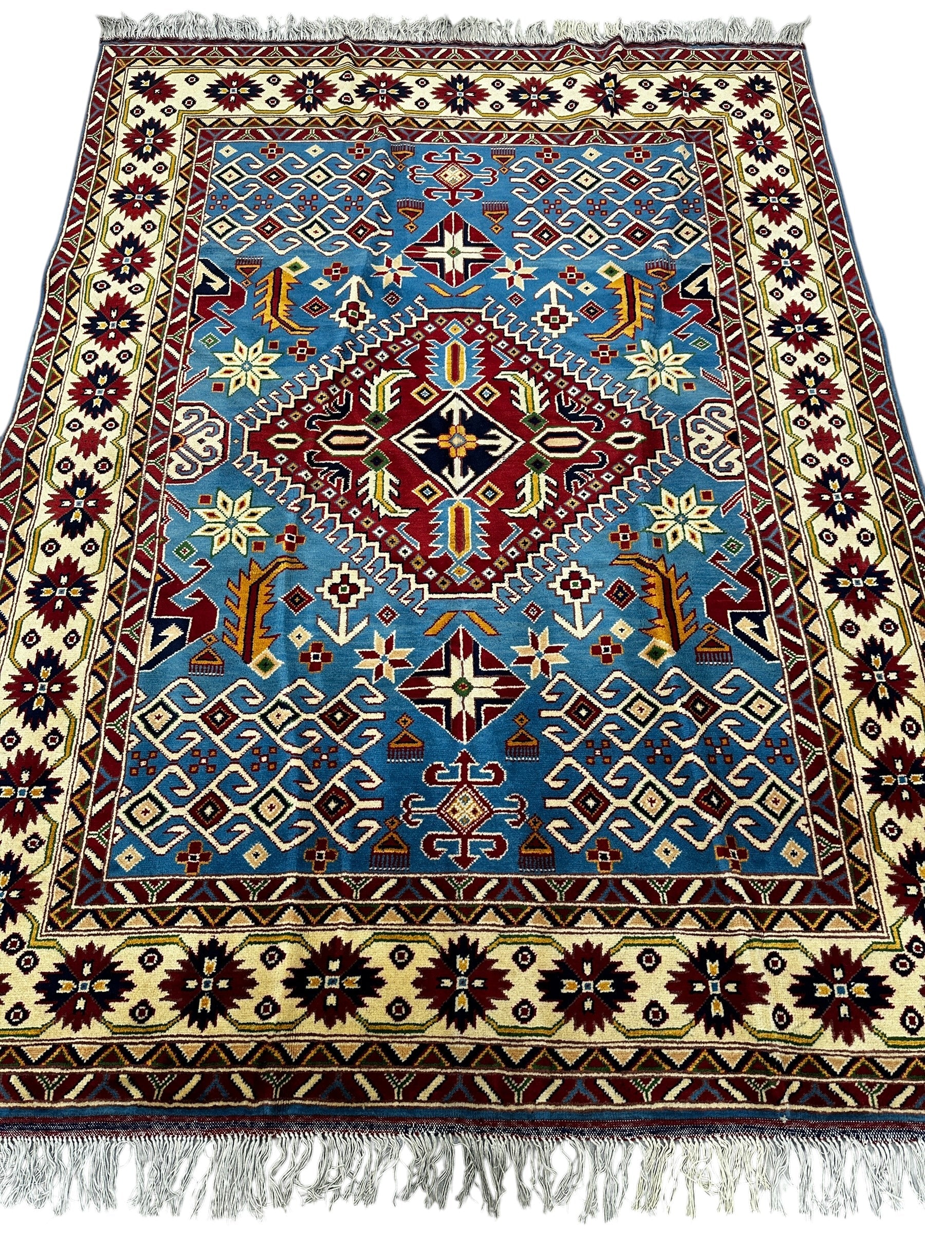 Hand-Knotted Afghani Kazak Wool Rug – 5’0″  x  6’10″ - Image 2