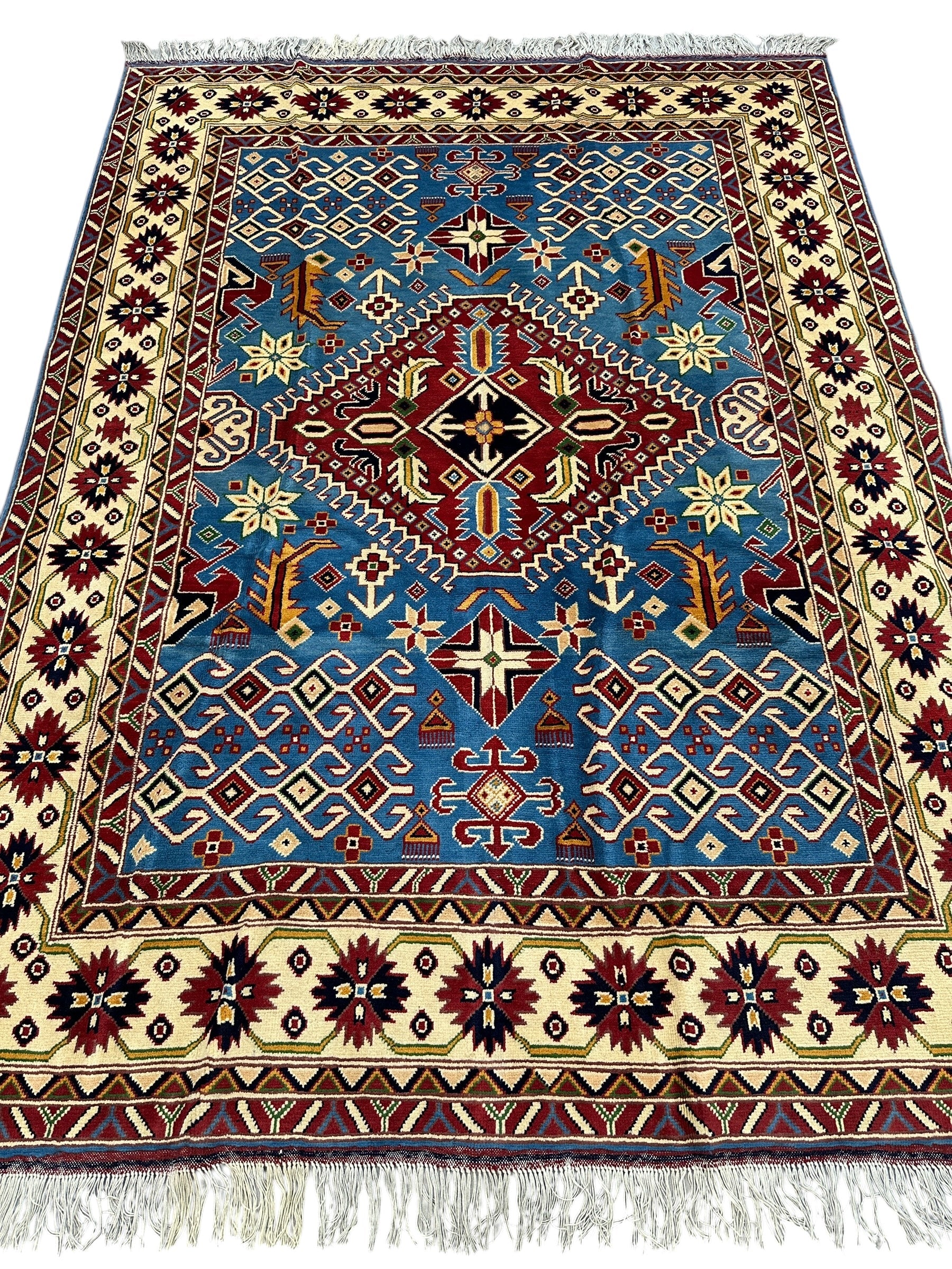 Hand-Knotted Afghani Kazak Wool Rug – 5’0″  x  6’10″ - Image 3