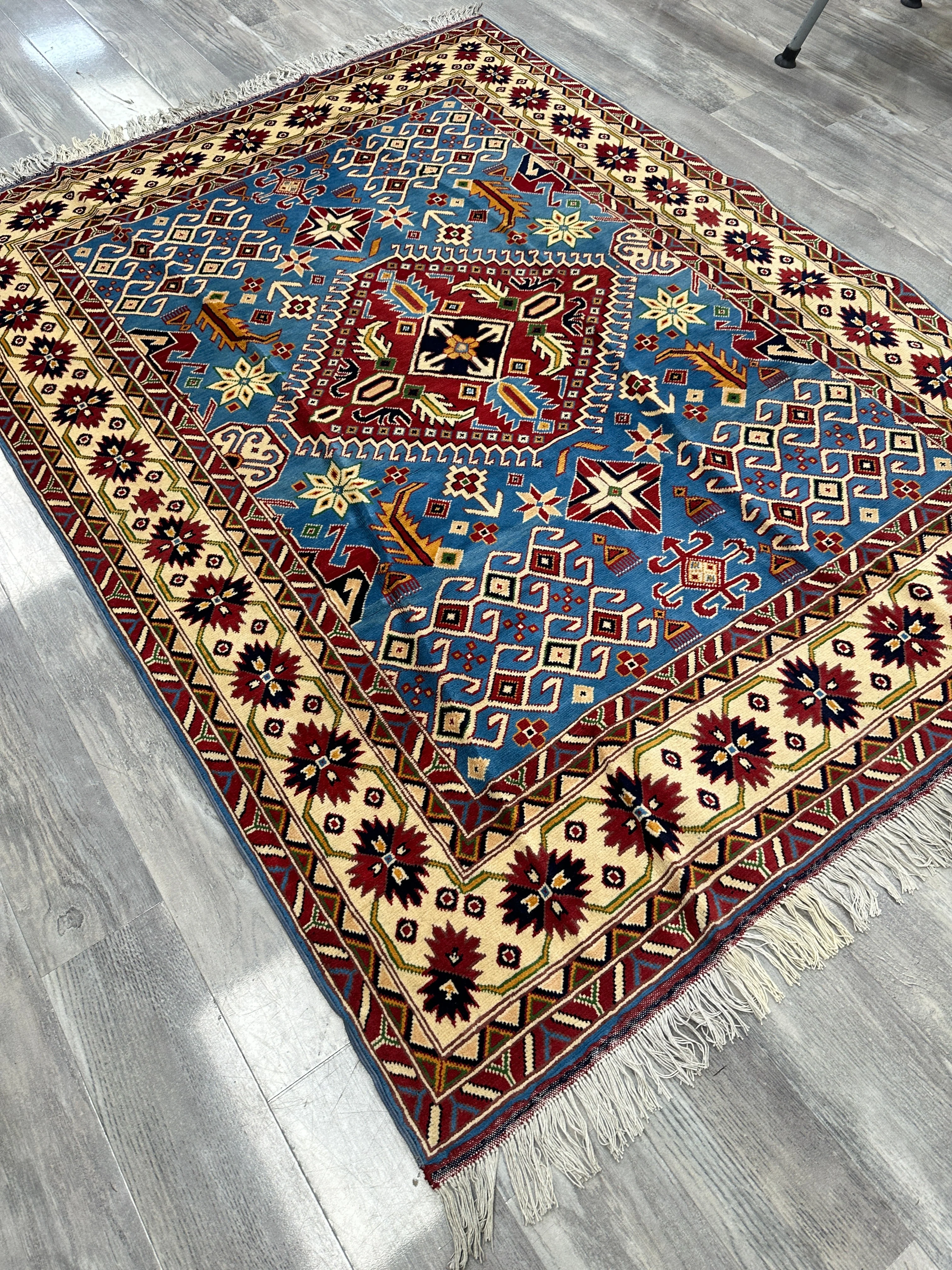 Hand-Knotted Afghani Kazak Wool Rug – 5’0″  x  6’10″ - Image 4