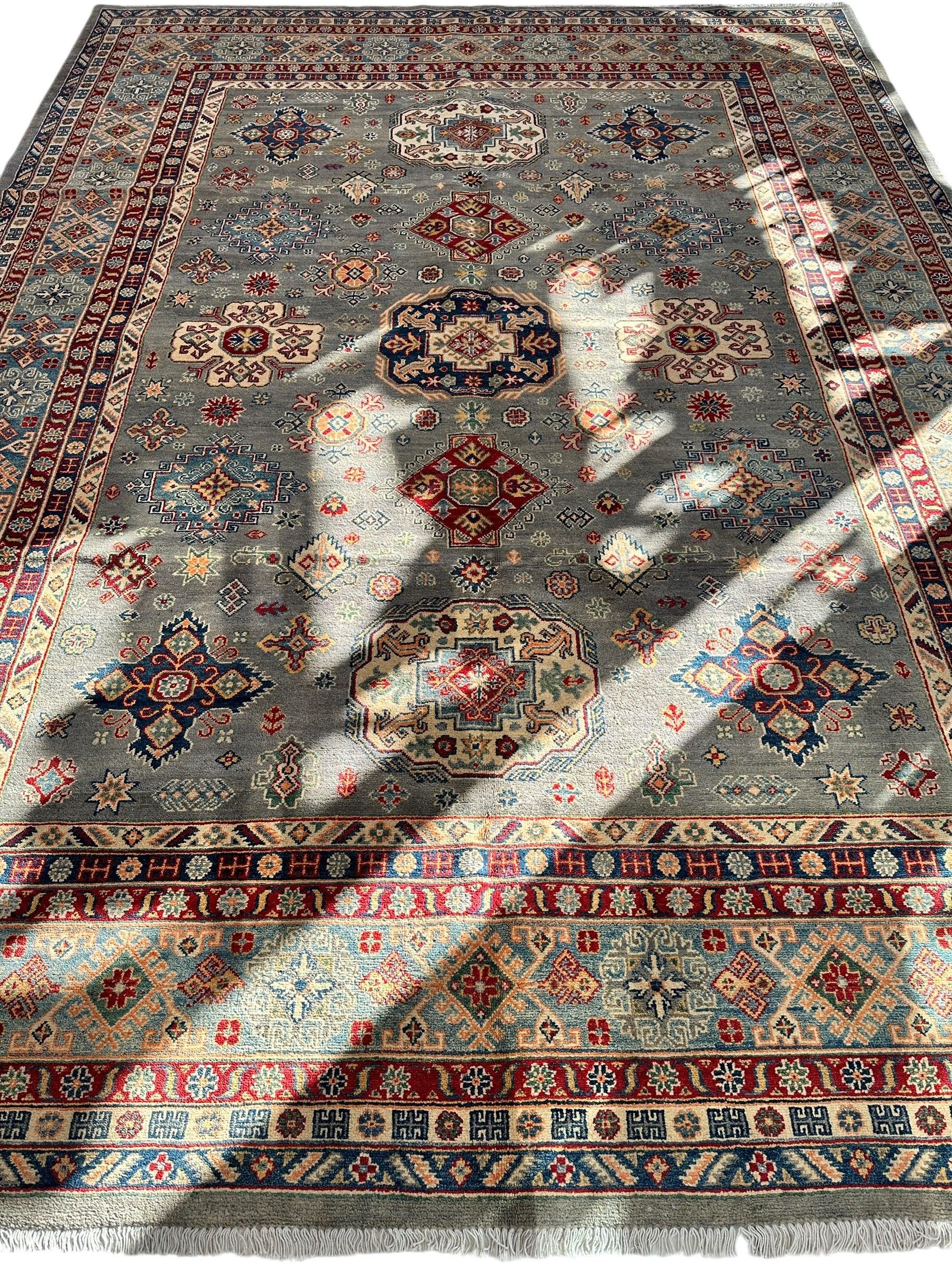 Hand-Knotted Afghani Kazak Wool Rug 8’11” x 11’10” - Image 2