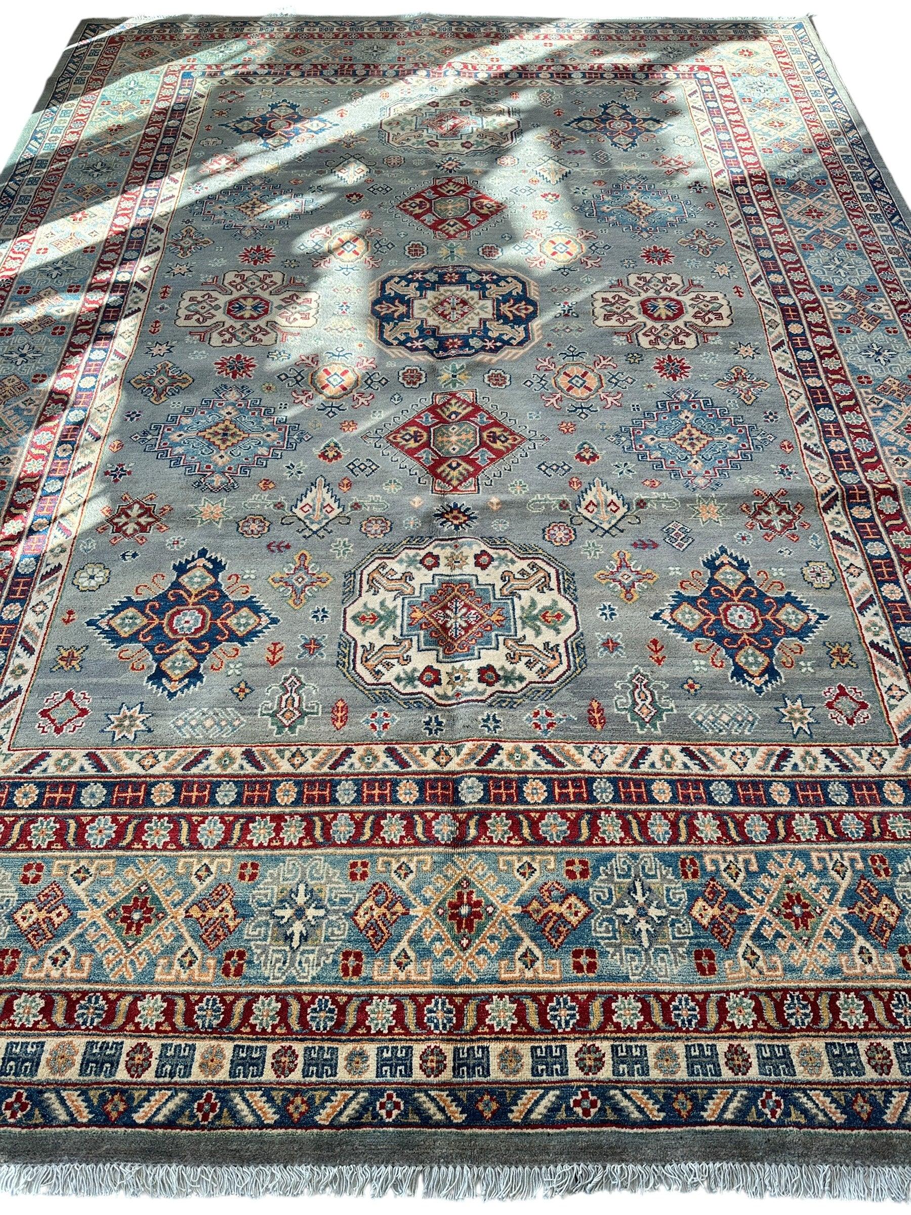 Hand-Knotted Afghani Kazak Wool Rug 8’11” x 11’10” - Image 3