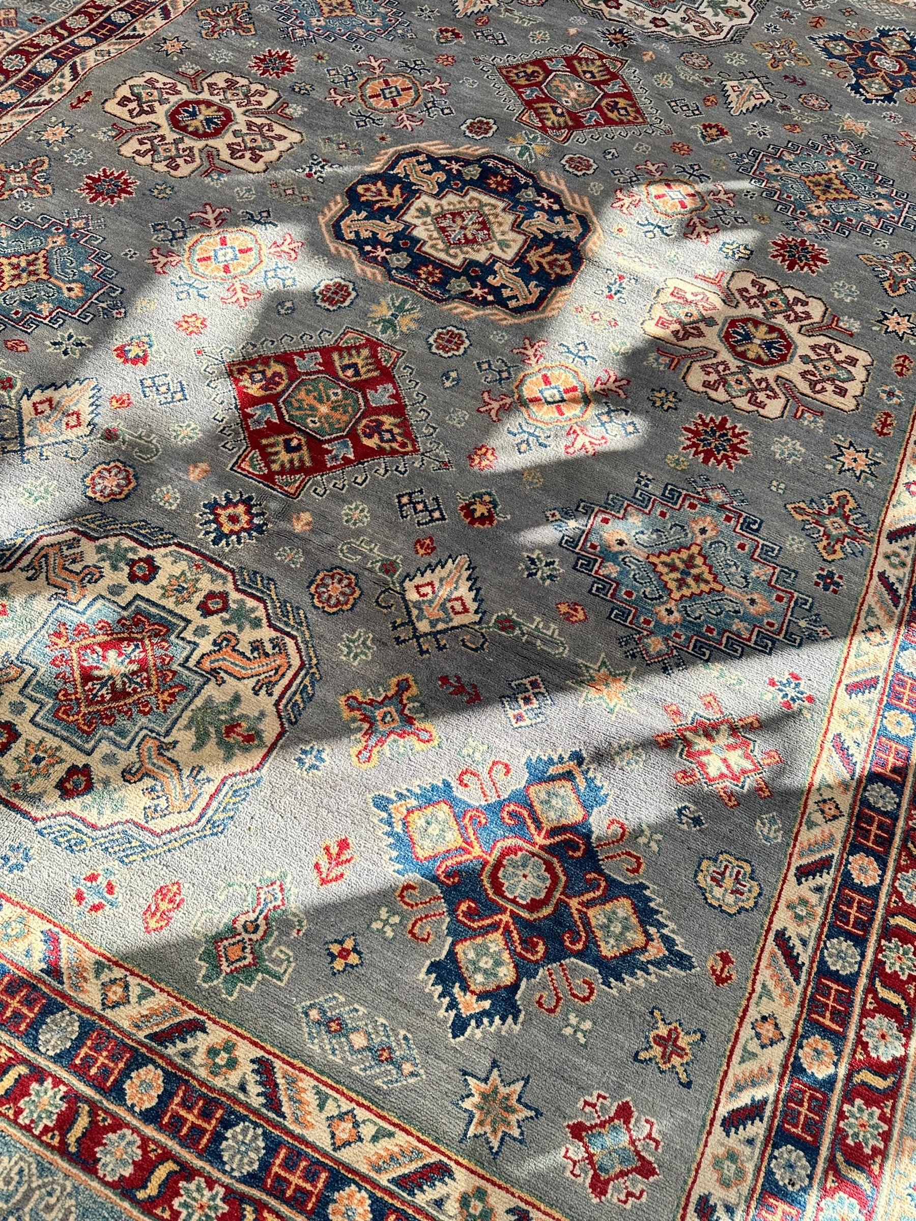 Hand-Knotted Afghani Kazak Wool Rug 8’11” x 11’10” - Image 4