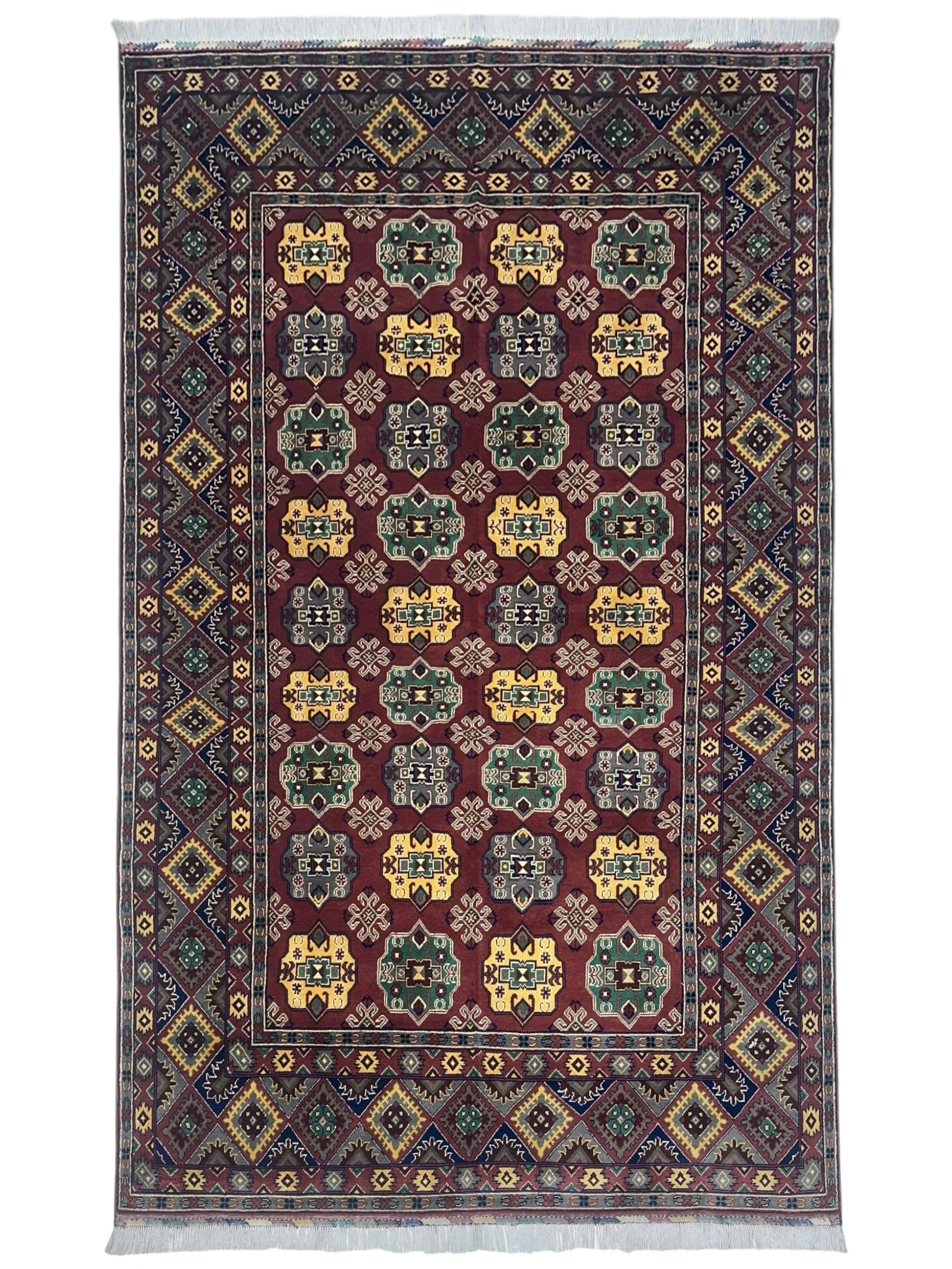 Hand-Knotted Afghani Turkmenistani Wool Rug – 6’5″  x  9’9″