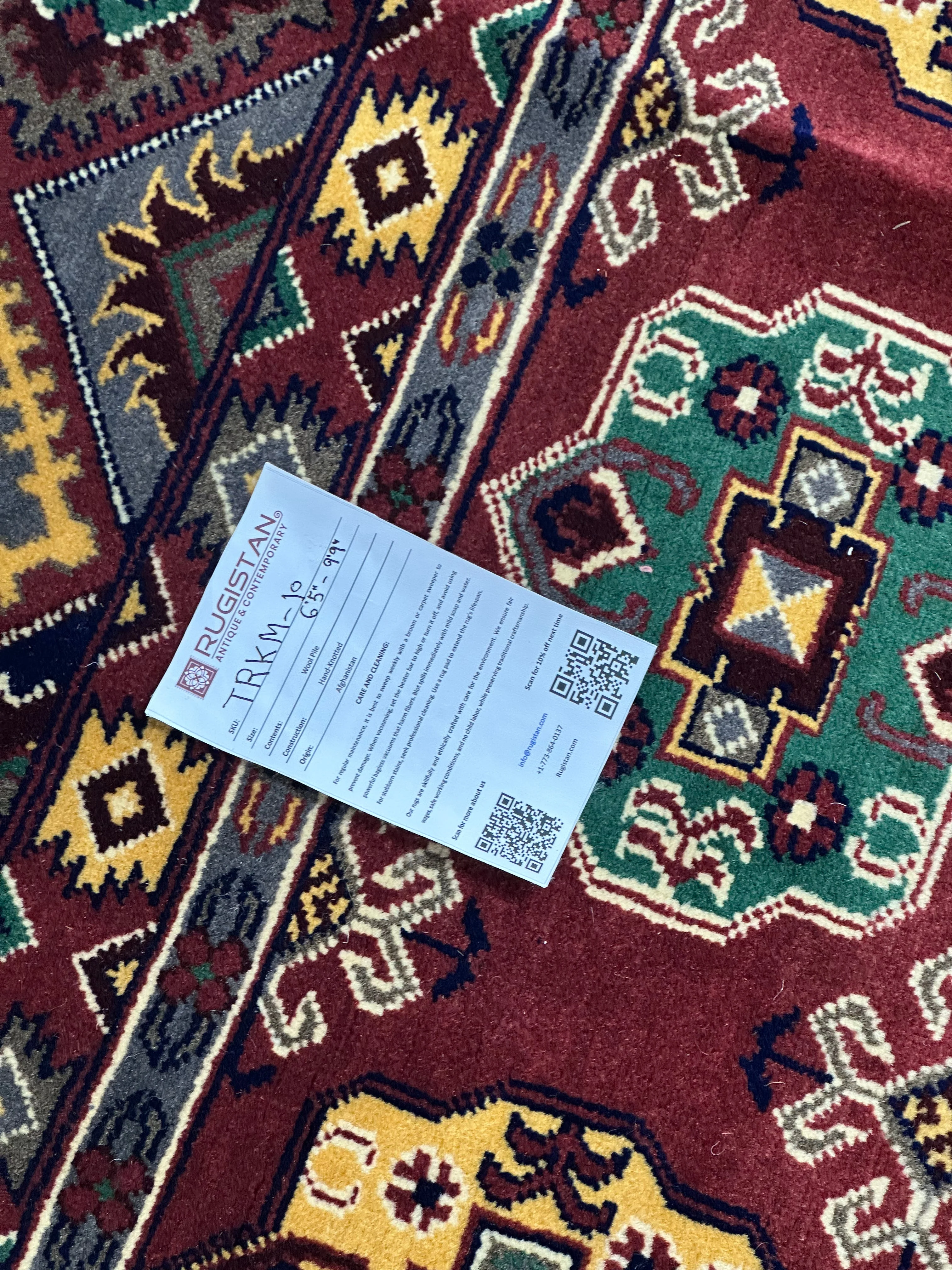 Hand-Knotted Afghani Turkmenistani Wool Rug – 6’5″  x  9’9″ - Image 4