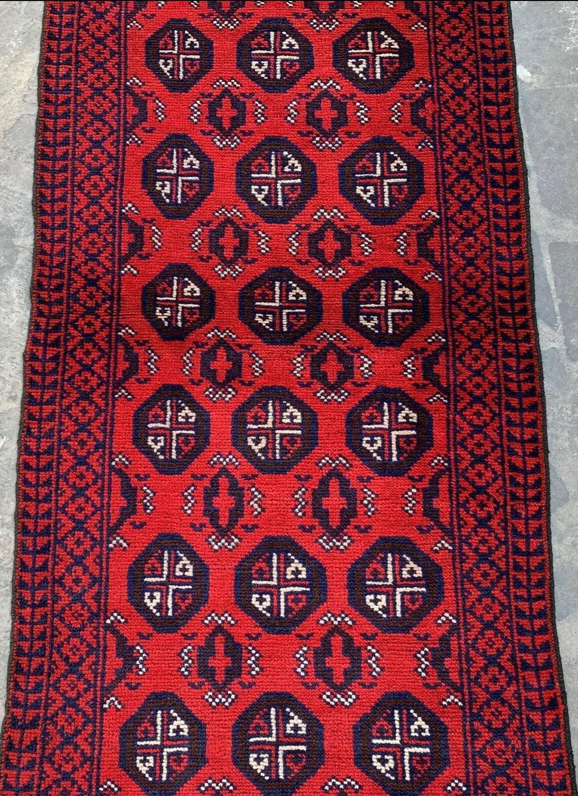 Hand Knotted Afghani Wool Baluch Runner Rug With Rug Pad 2x7 Ft - Image 2