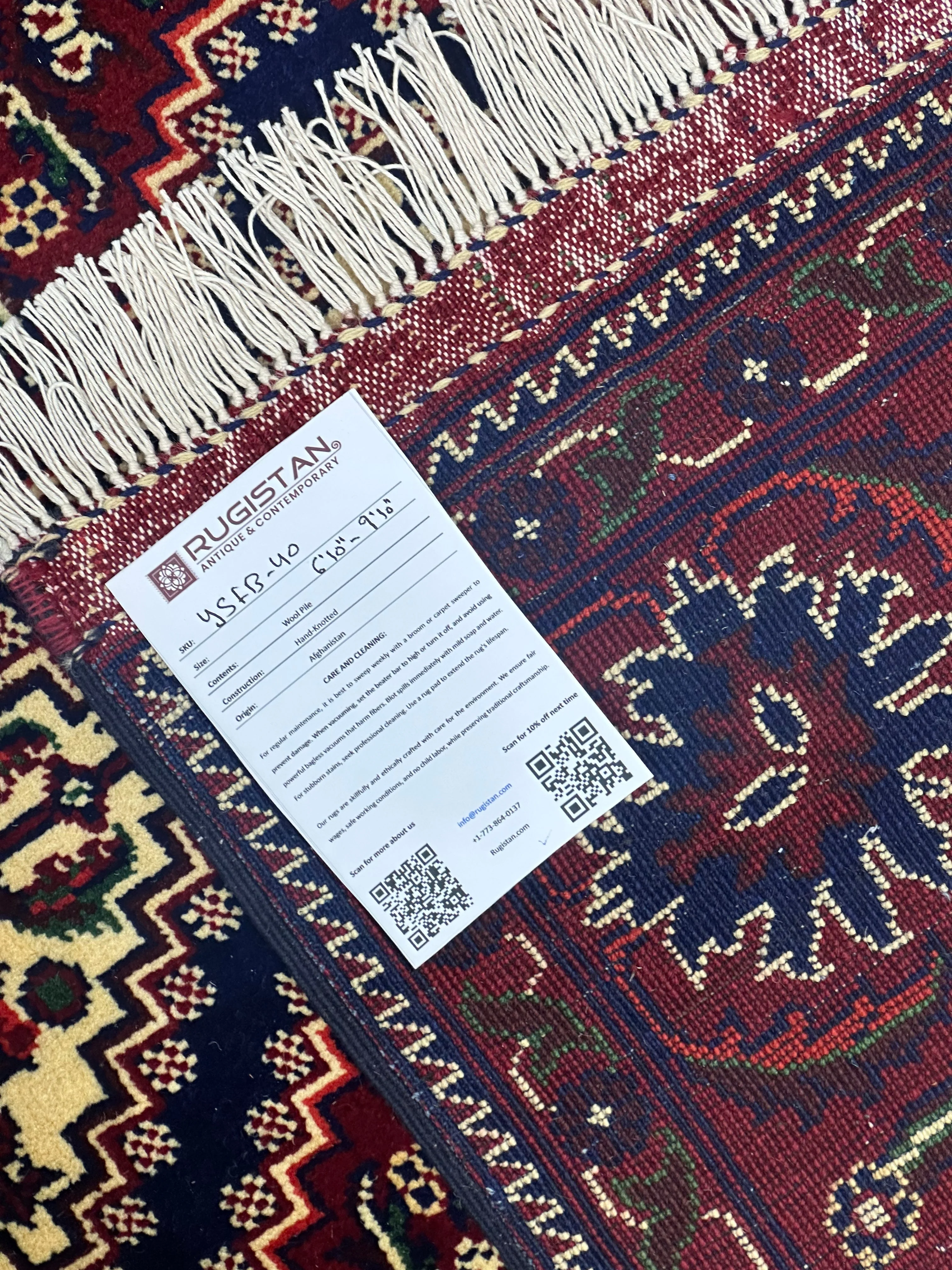 Hand-Knotted Afghani Yusufbai Wool Rug – 6’10″  x  9’10″ - Image 4