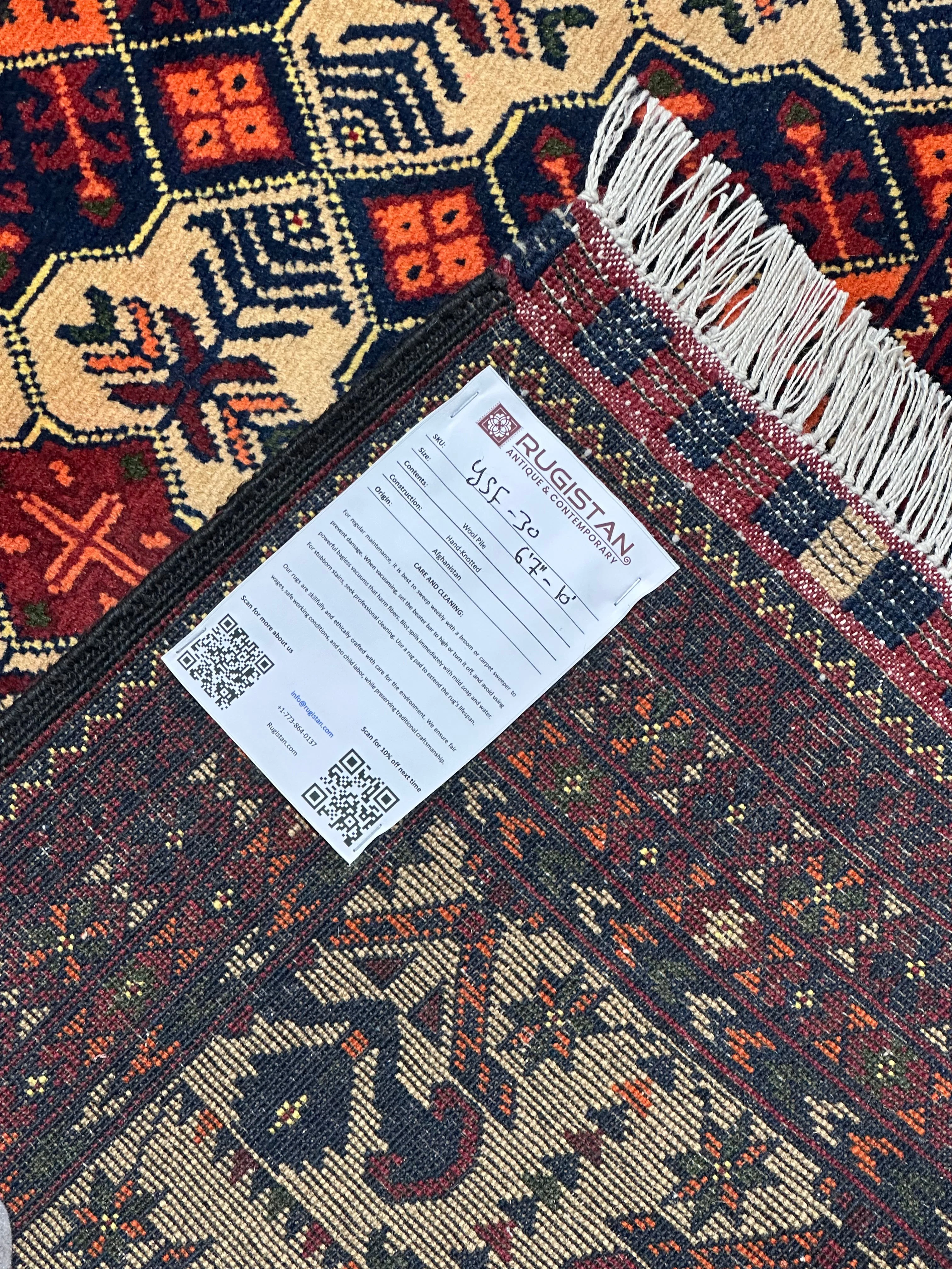 Hand-Knotted Afghani Yusufi Wool Rug – 6’7″  x  10’0″ - Image 4