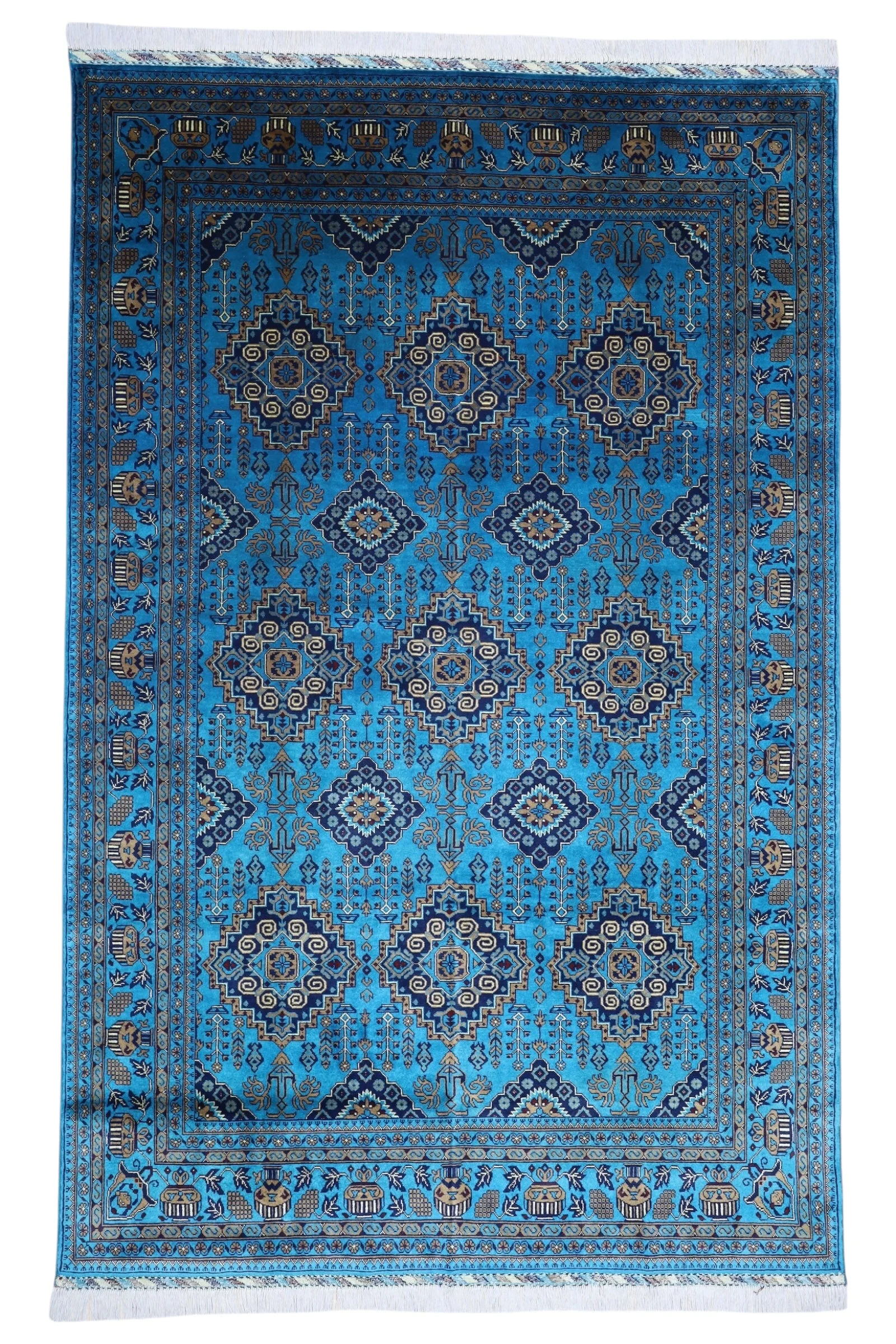Hand-Knotted Afghani Zerkhaki Wool Rug – 6’6″ x 10’0″