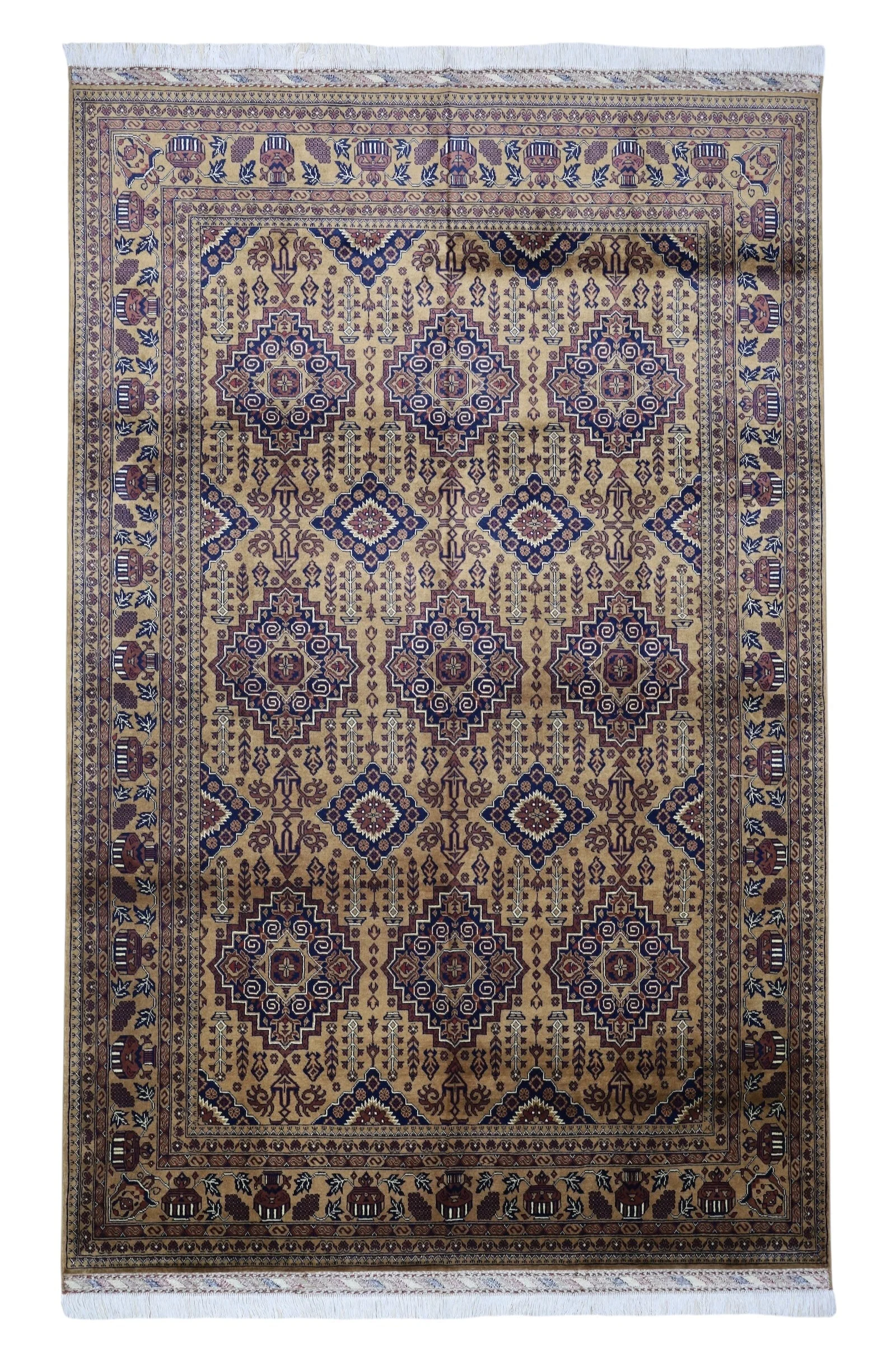 Hand-Knotted Afghani Zerkhaki Wool Rug – 6’7″ x 10’2″