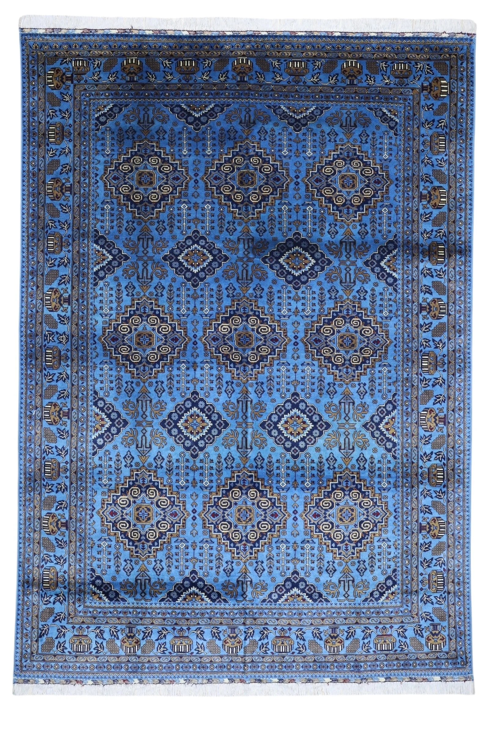 Hand-Knotted Afghani Zerkhaki Wool Rug – 6’7″ x 9’3″