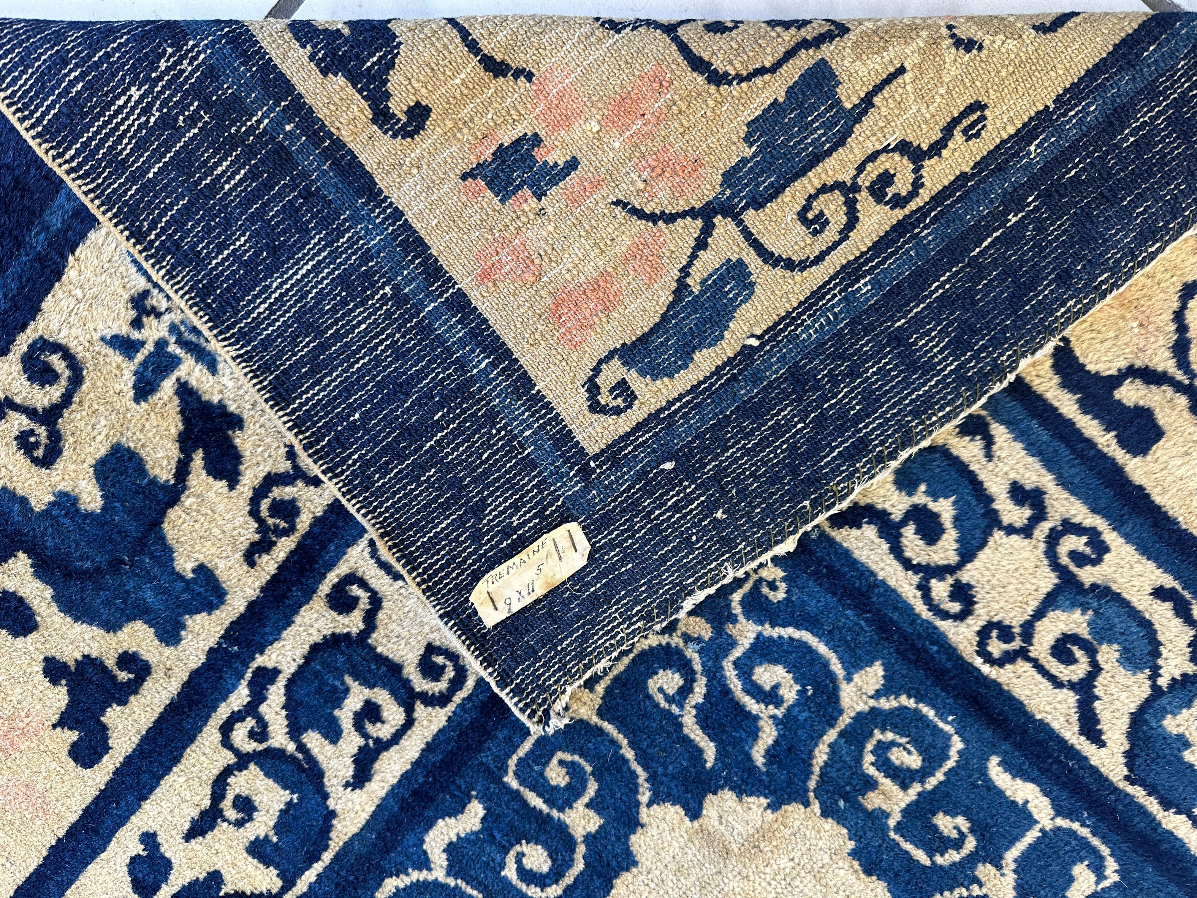 Hand-Knotted Antique Chinese Peking Wool Rug – 9’ x 11’5” – Distressed Blue, 19th Century - Image 10