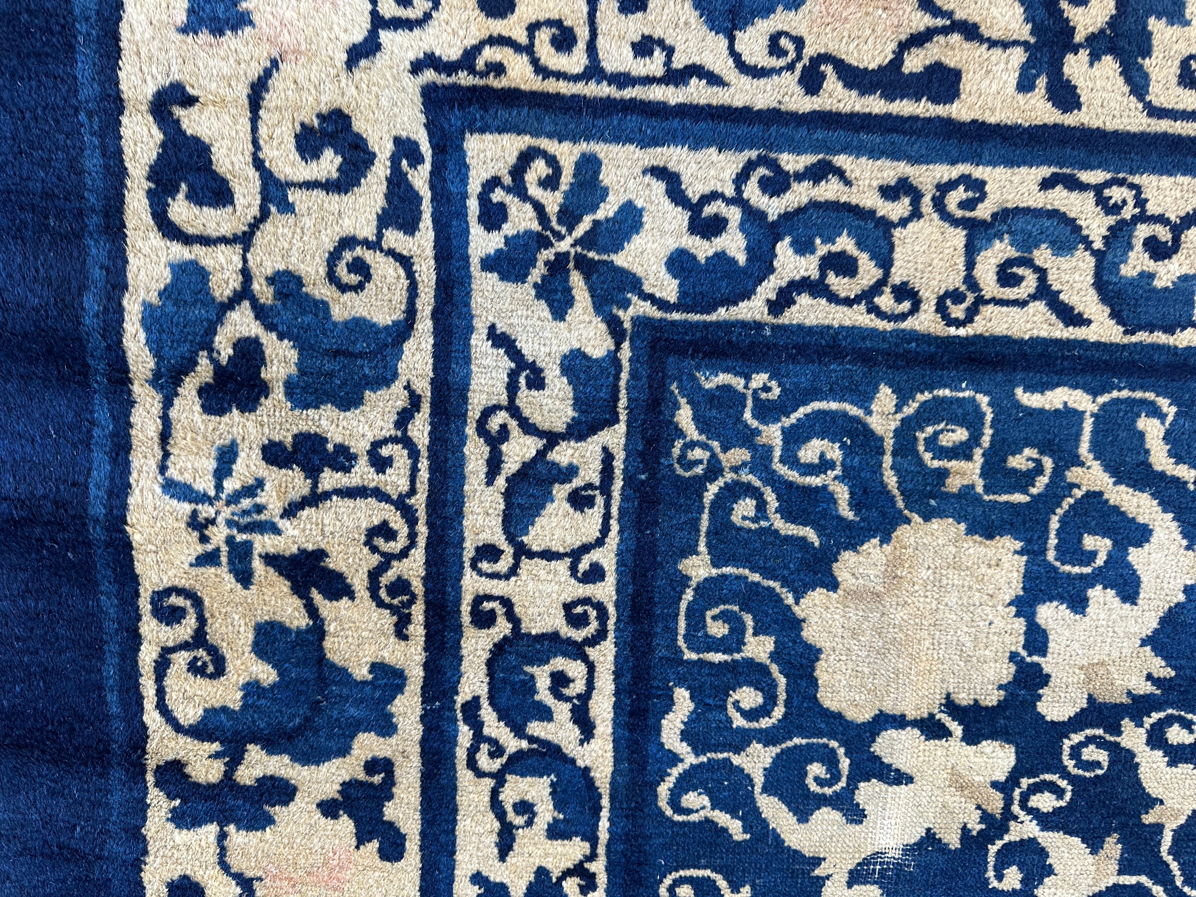 Hand-Knotted Antique Chinese Peking Wool Rug – 9’ x 11’5” – Distressed Blue, 19th Century - Image 11