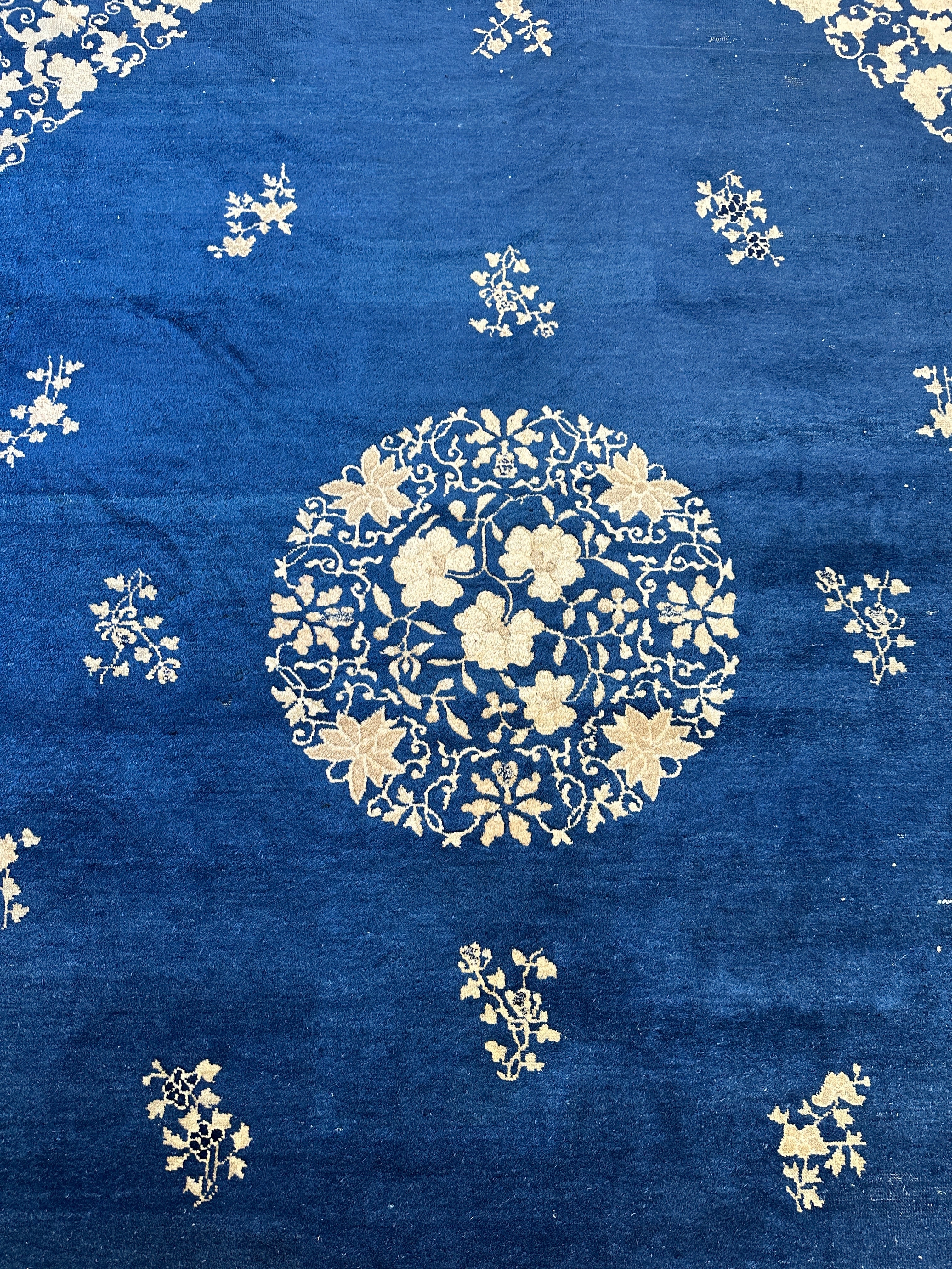 Hand-Knotted Antique Chinese Peking Wool Rug – 9’ x 11’5” – Distressed Blue, 19th Century - Image 3