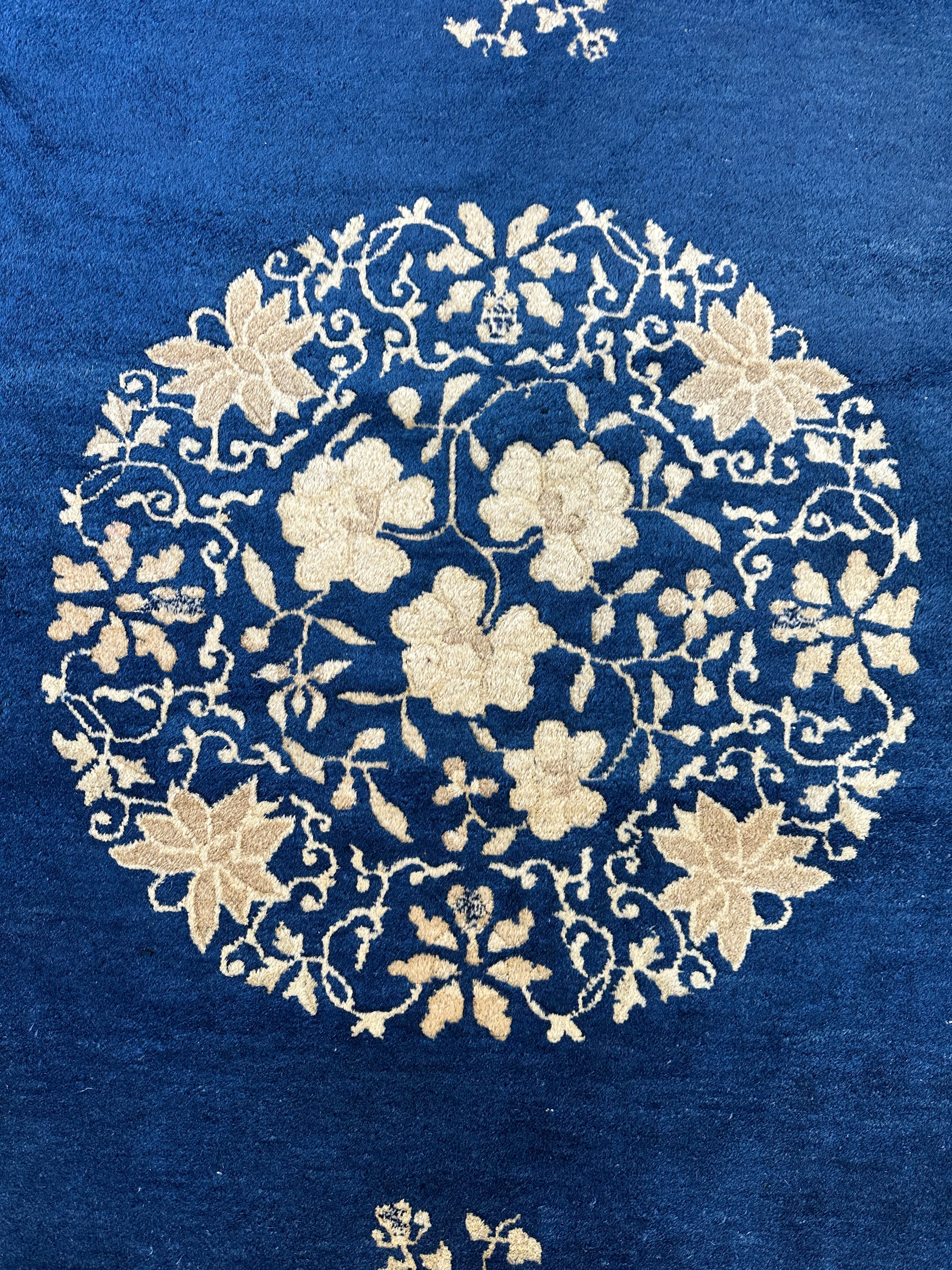 Hand-Knotted Antique Chinese Peking Wool Rug – 9’ x 11’5” – Distressed Blue, 19th Century - Image 4