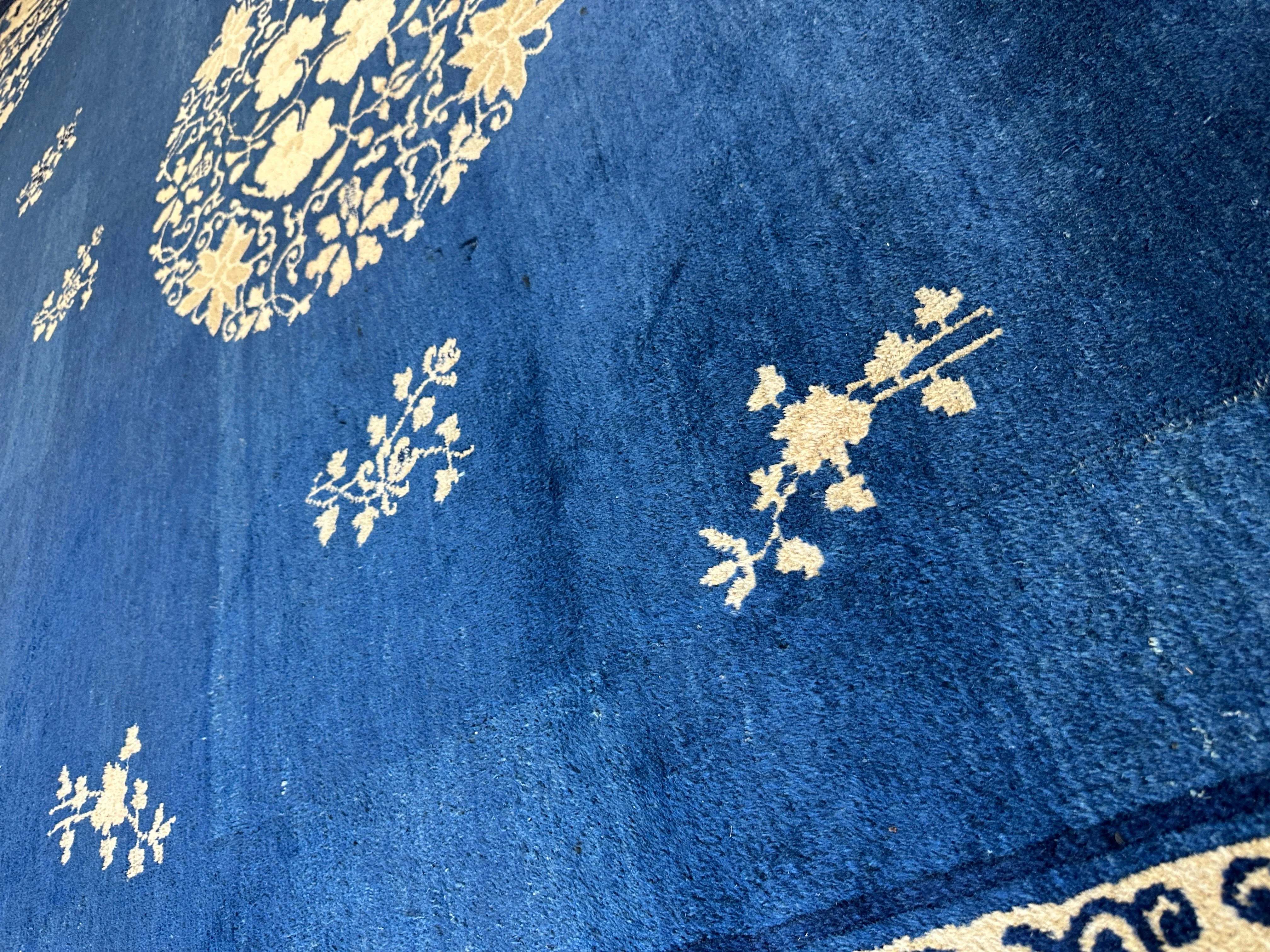 Hand-Knotted Antique Chinese Peking Wool Rug – 9’ x 11’5” – Distressed Blue, 19th Century - Image 6