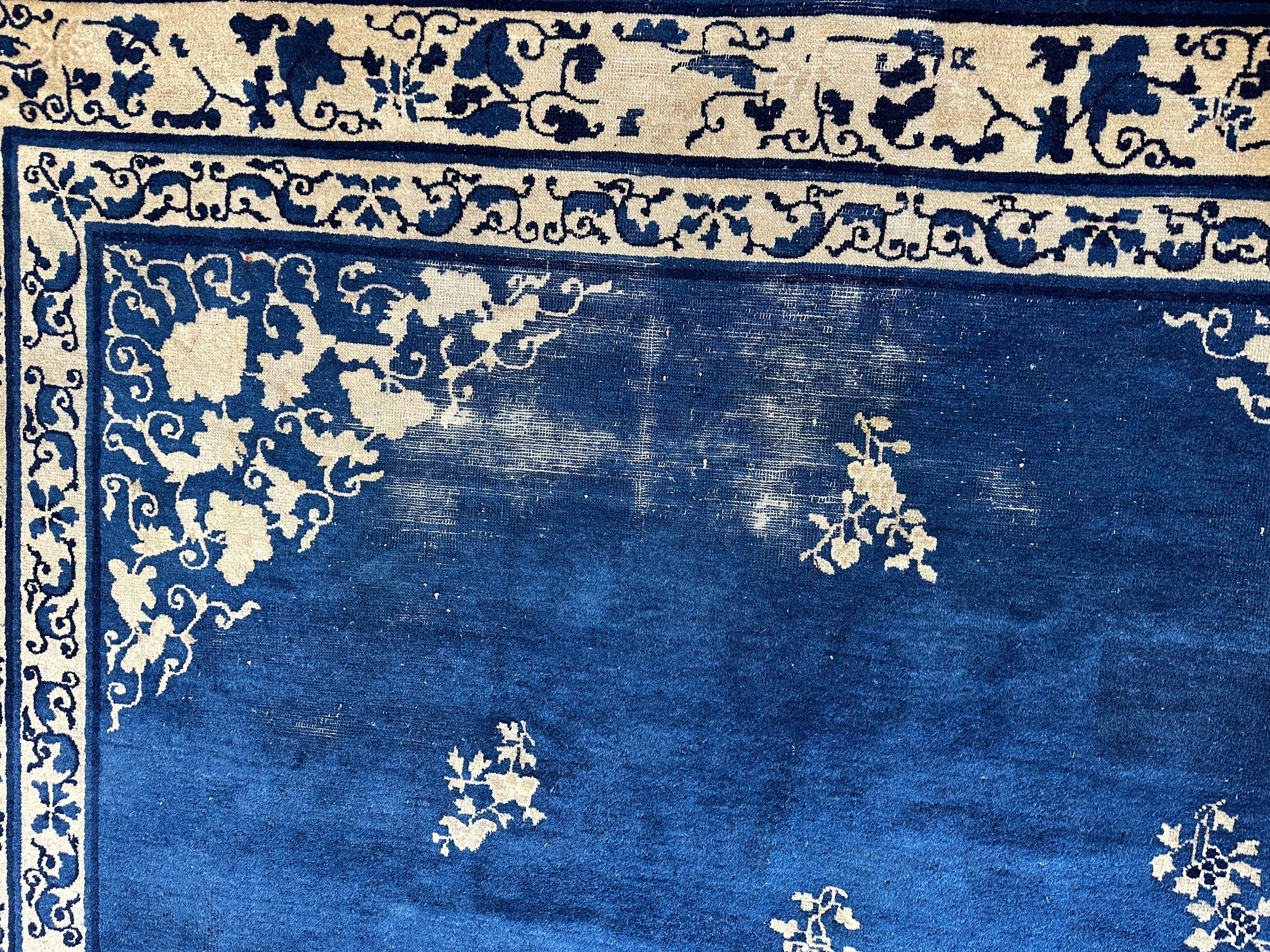 Hand-Knotted Antique Chinese Peking Wool Rug – 9’ x 11’5” – Distressed Blue, 19th Century - Image 7