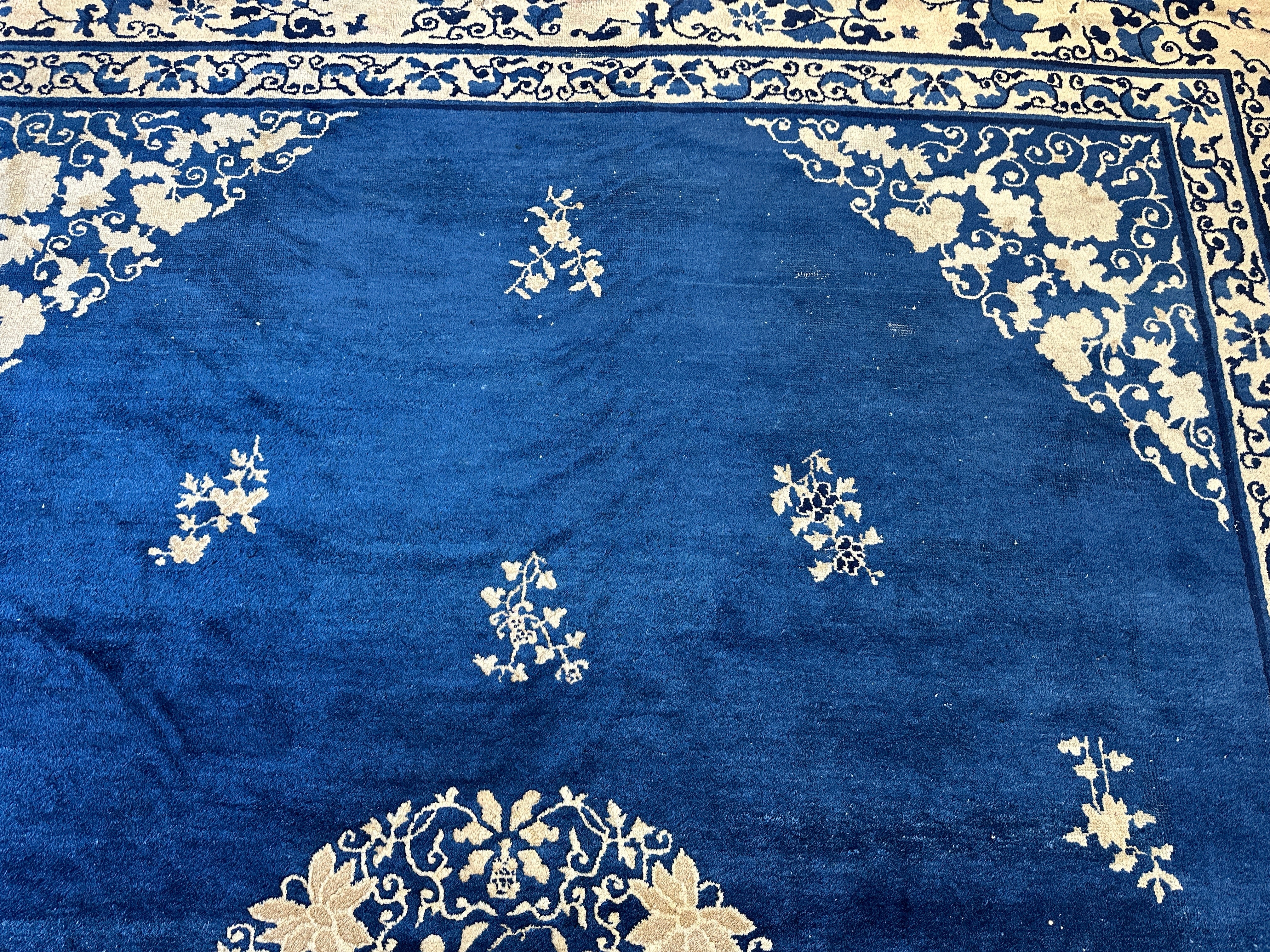 Hand-Knotted Antique Chinese Peking Wool Rug – 9’ x 11’5” – Distressed Blue, 19th Century - Image 8
