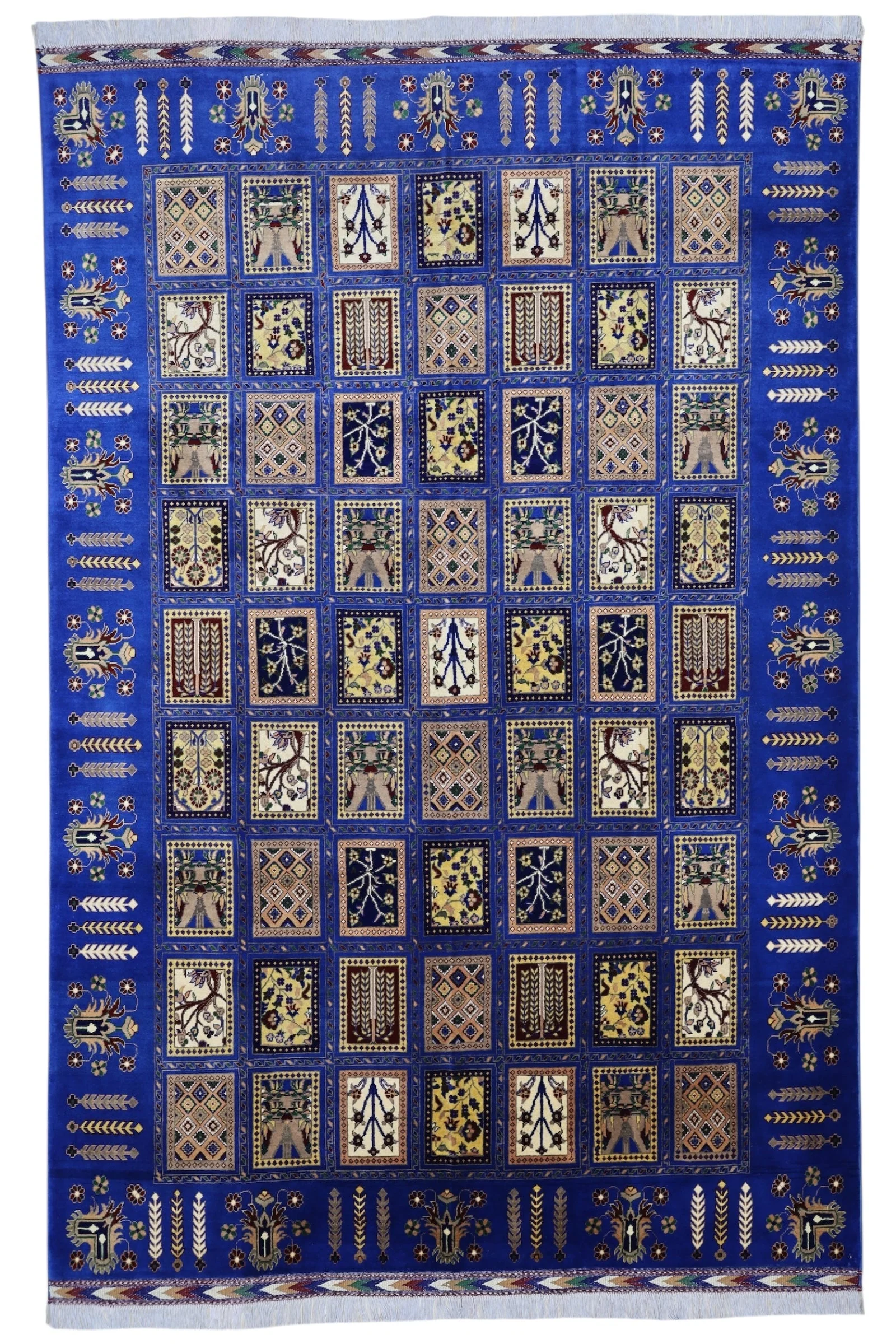 Hand-Knotted Bakhtiari Afghan Wool Area Rug – 6'7" x 9'9" | Blue, Durable, Timeless Design