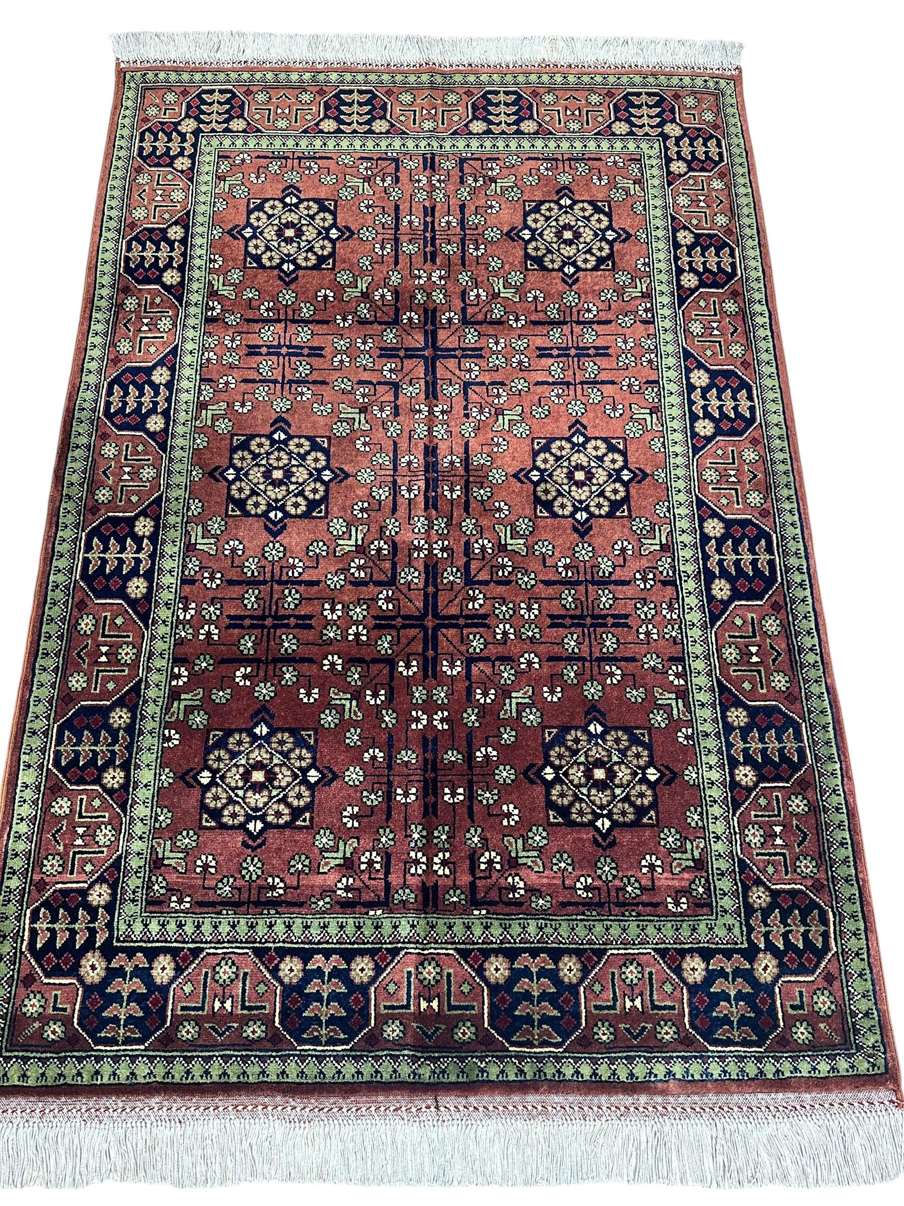Hand-Knotted Bukharayi Rug – Brown 59” x 40” | Traditional Afghani Wool Rug - Image 2