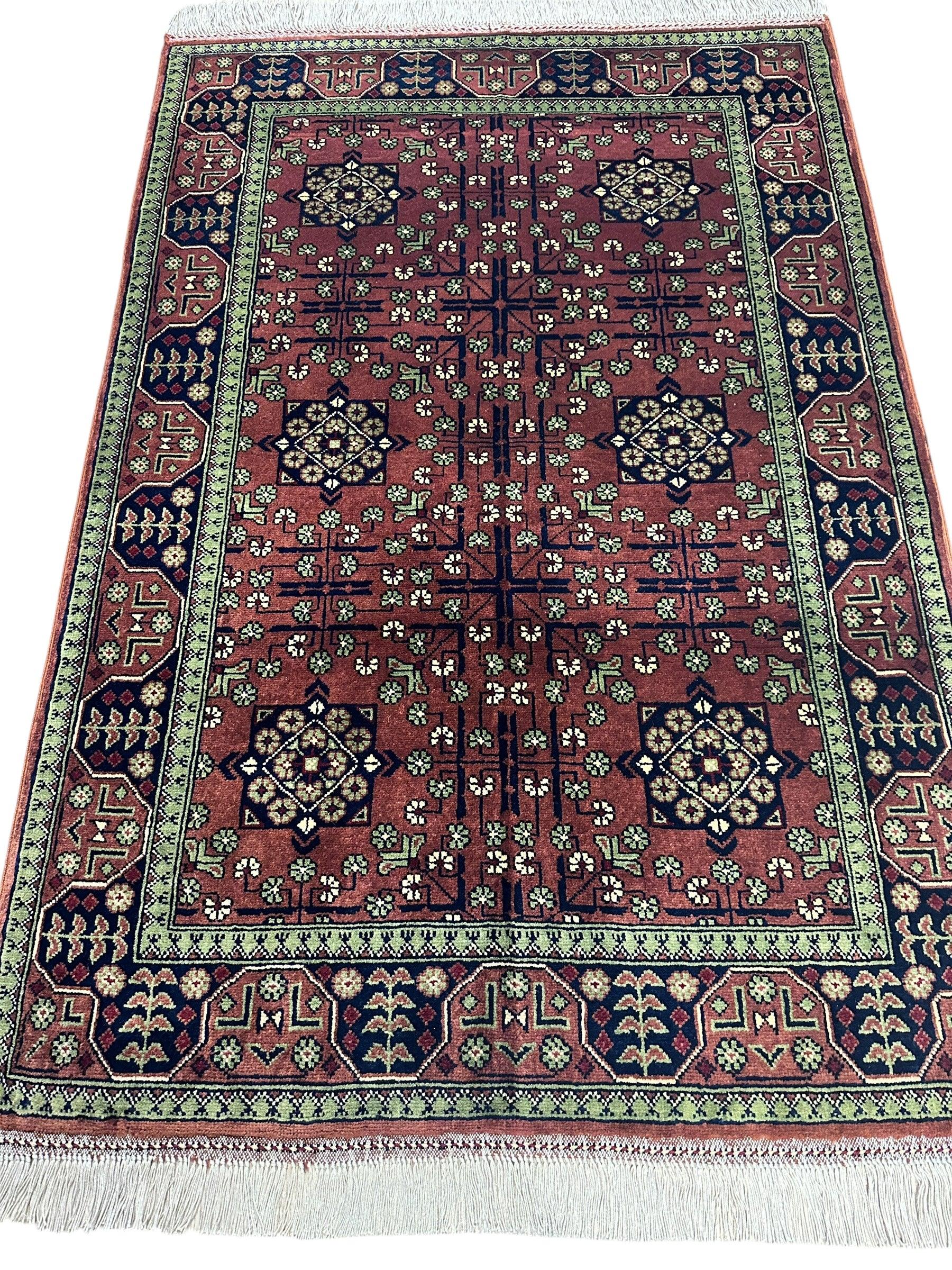 Hand-Knotted Bukharayi Rug – Brown 59” x 40” | Traditional Afghani Wool Rug - Image 3