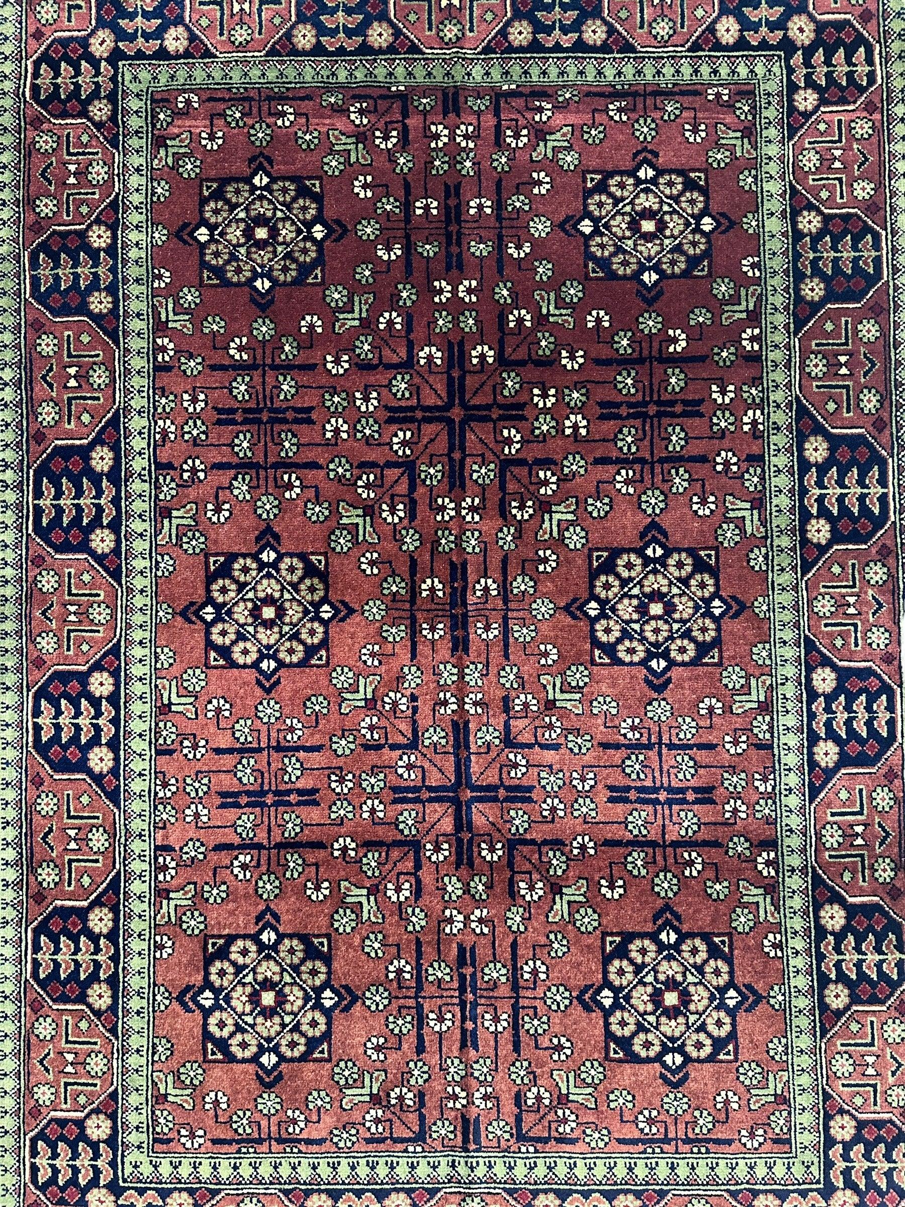 Hand-Knotted Bukharayi Rug – Brown 59” x 40” | Traditional Afghani Wool Rug - Image 4