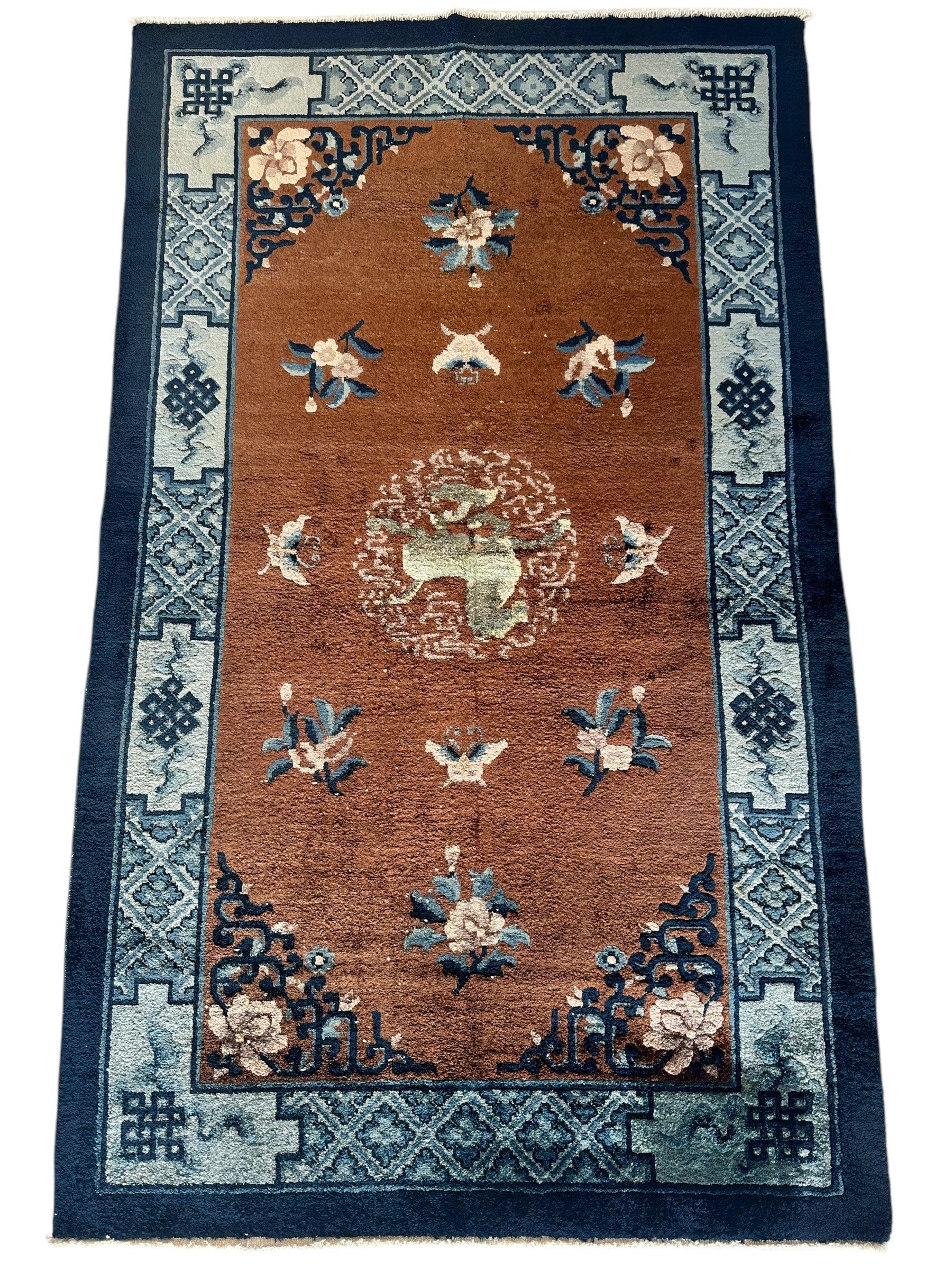 Hand-Knotted Chinese Silk Peking Rug – 3’ x 5’ – Luxurious Floral Design - Image 2