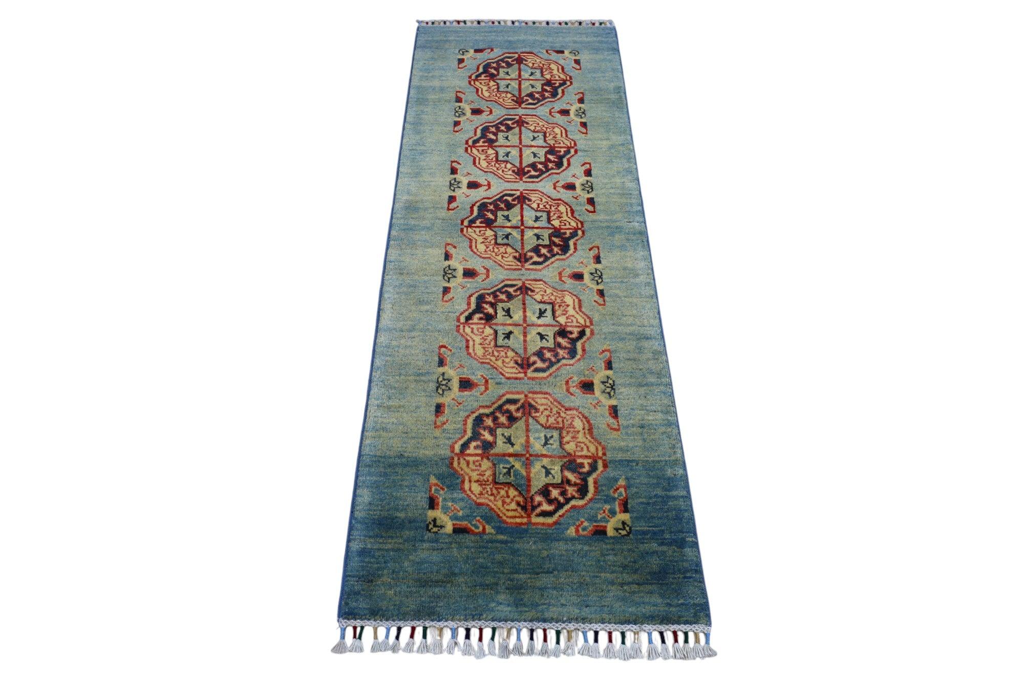 Hand-Knotted Kazak Afghani Wool Rug I Green 2' x 5'7" - Image 2