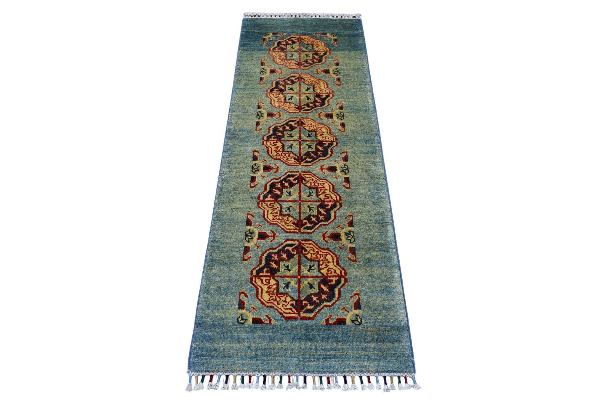 Hand-Knotted Kazak Afghani Wool Rug I Green 2' x 5'7" - Image 3