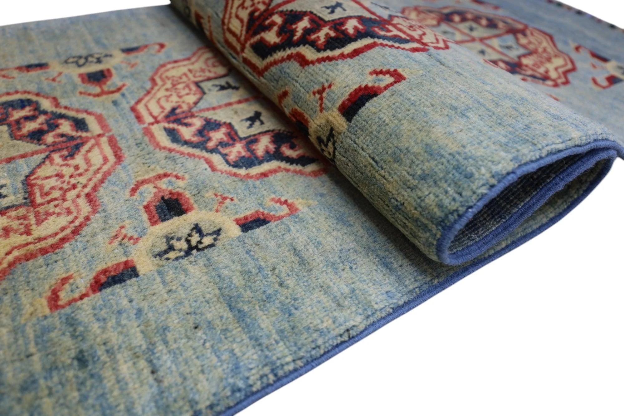 Hand-Knotted Kazak Afghani Wool Rug I Green 2' x 5'7" - Image 6