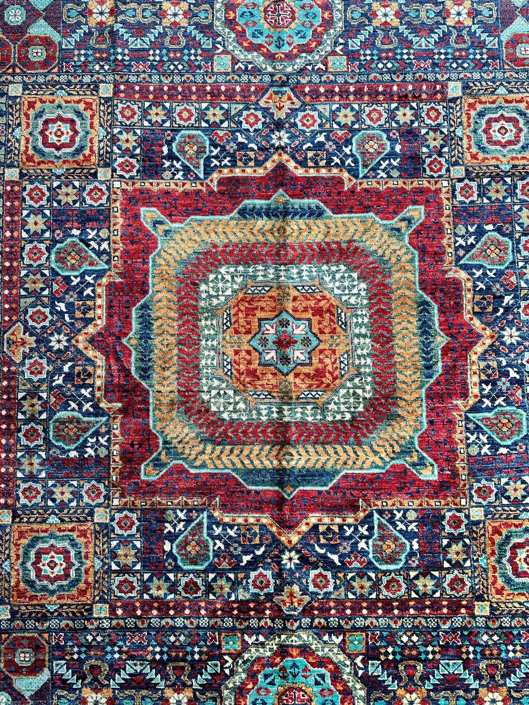 Hand-Knotted Mamluk Wool Rug – 8'4" x 9'9" – Intricate Geometric Masterpiece - Image 4