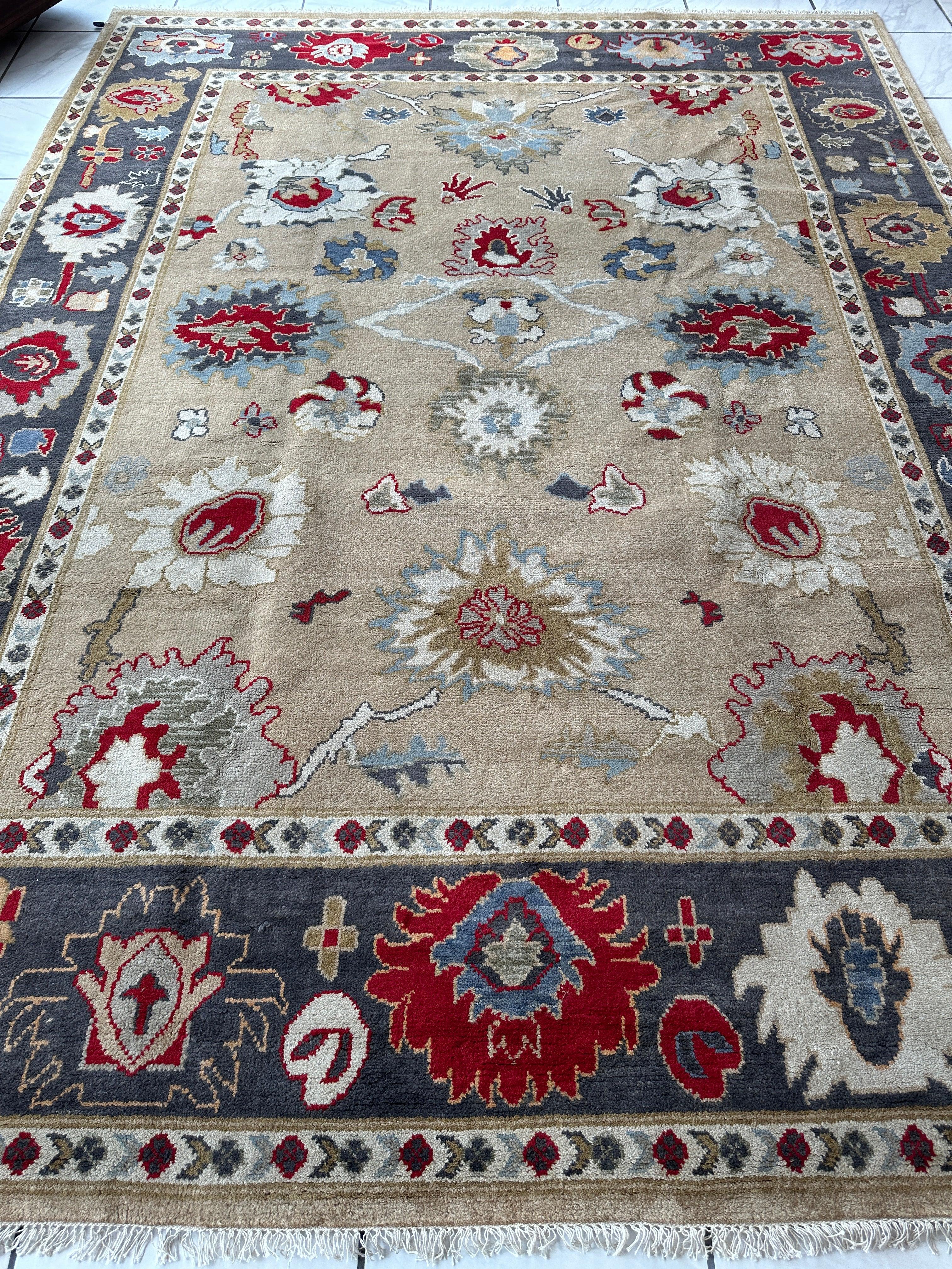 Hand Knotted Oushak Traditional Wool Rug, Living Room 9 x 12 Rug - Image 3